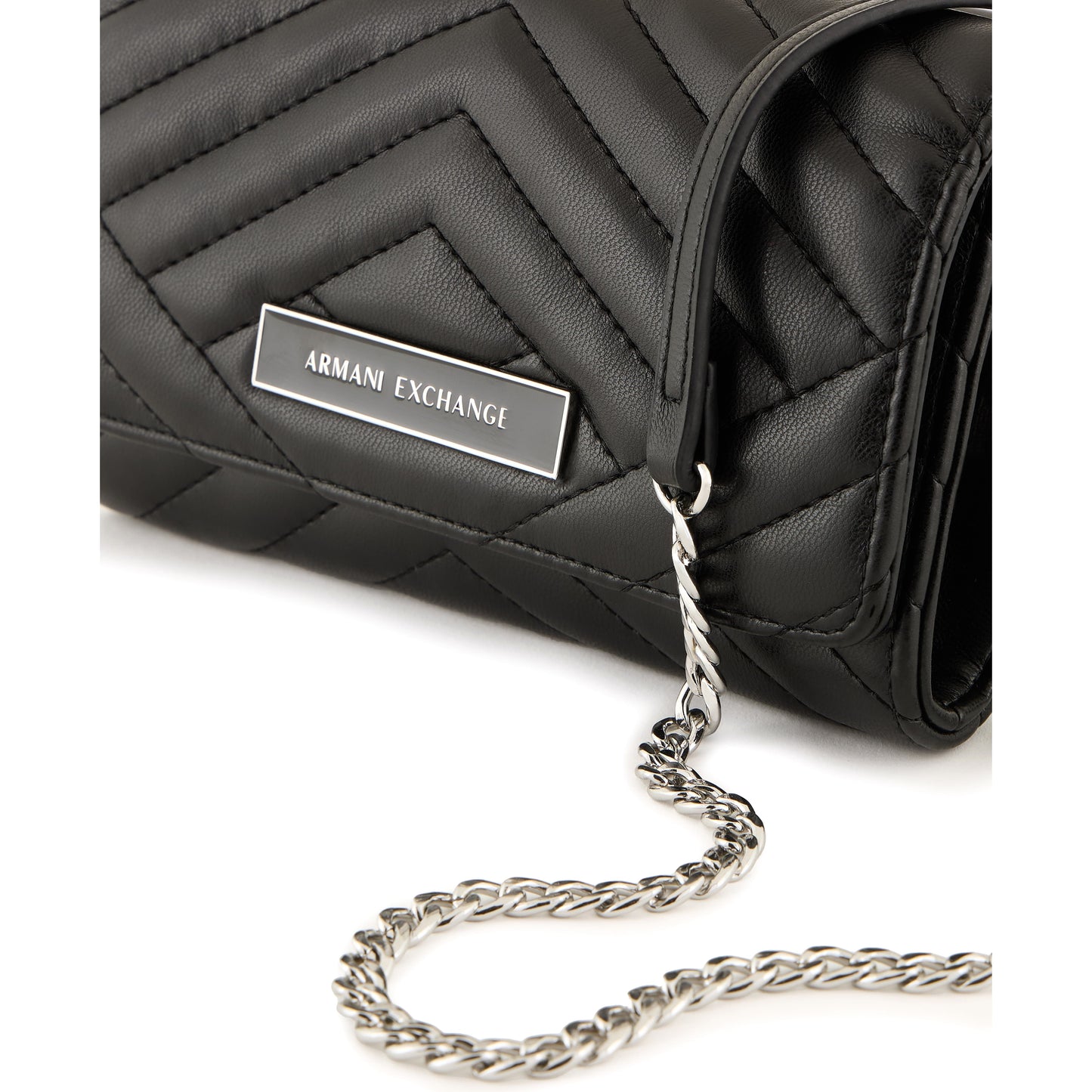 Armani Exchange Quilted Black Crossbody Bag with Chain Strap