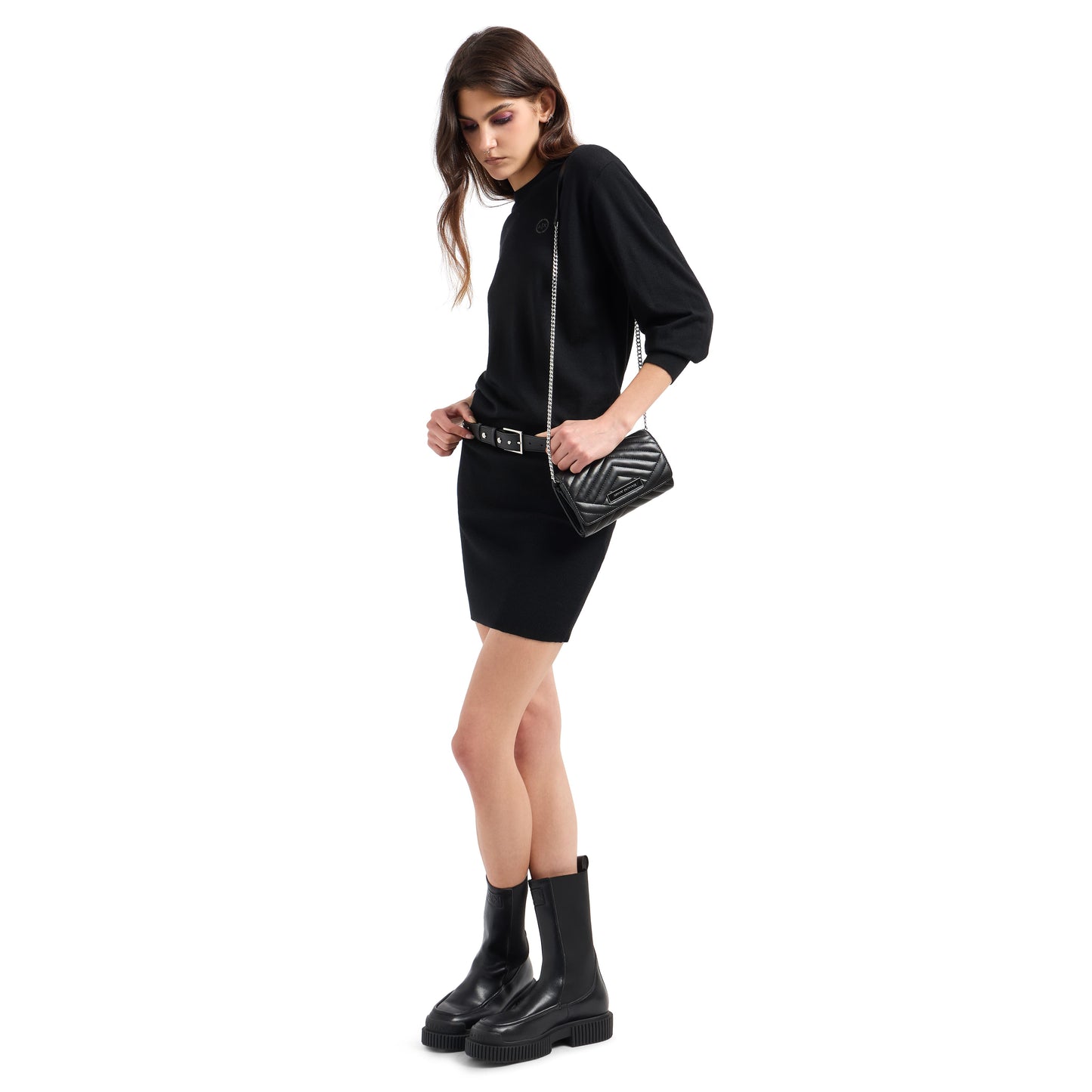Armani Exchange Quilted Black Crossbody Bag with Chain Strap