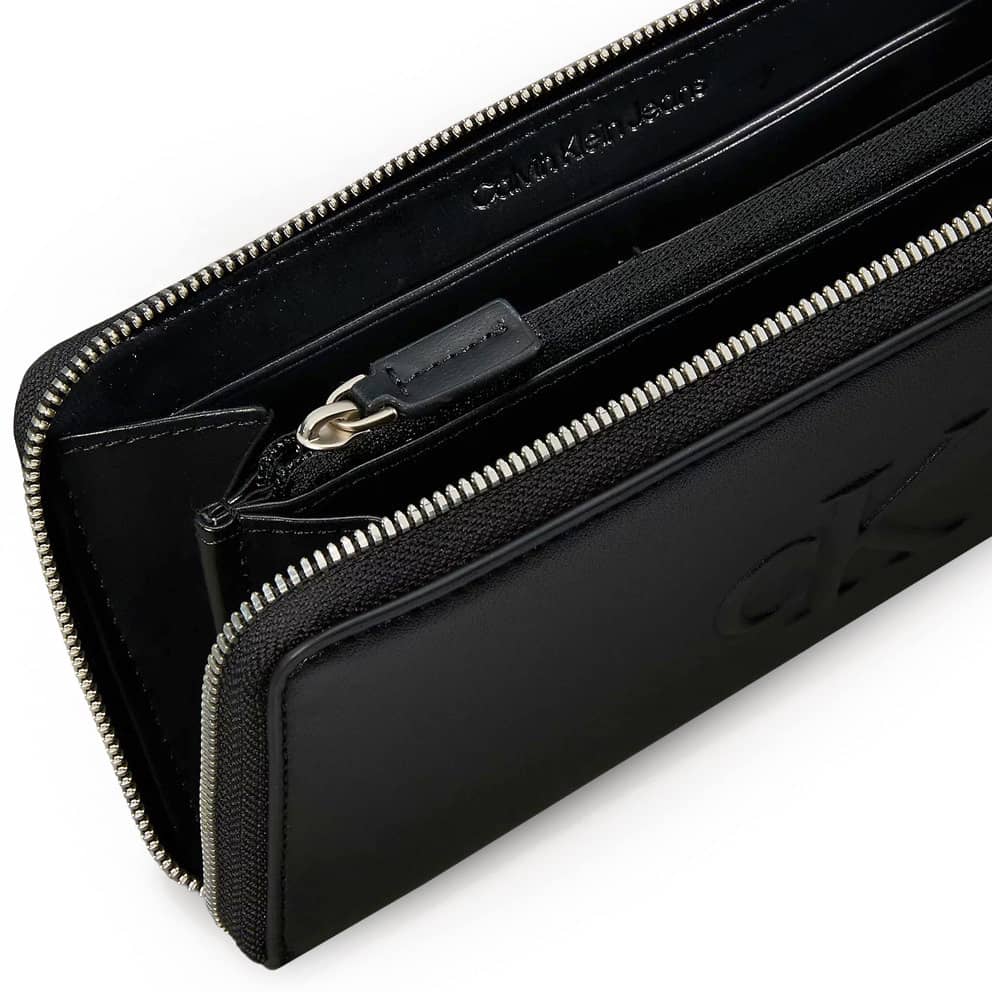 Calvin Klein Black Zip-Around Wallet with Embossed Logo