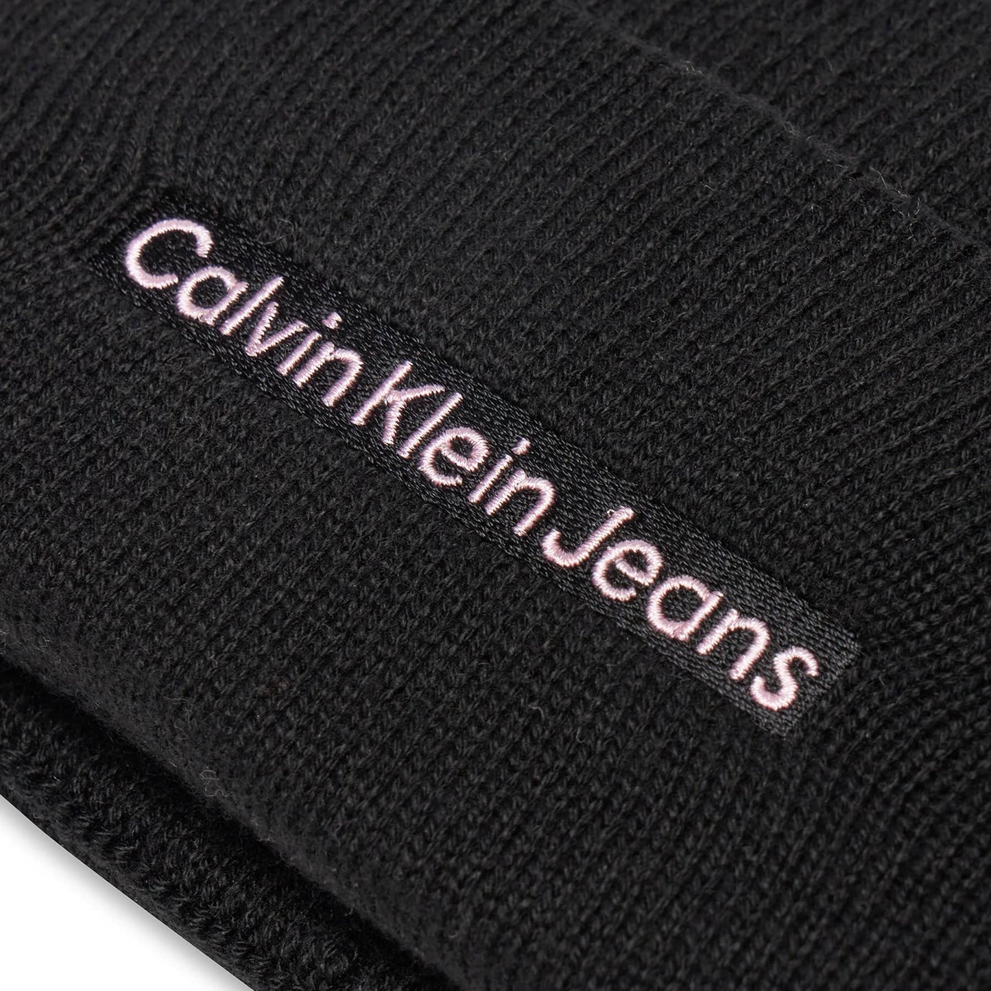 Calvin Klein Jeans Black Beanie with Pink Logo