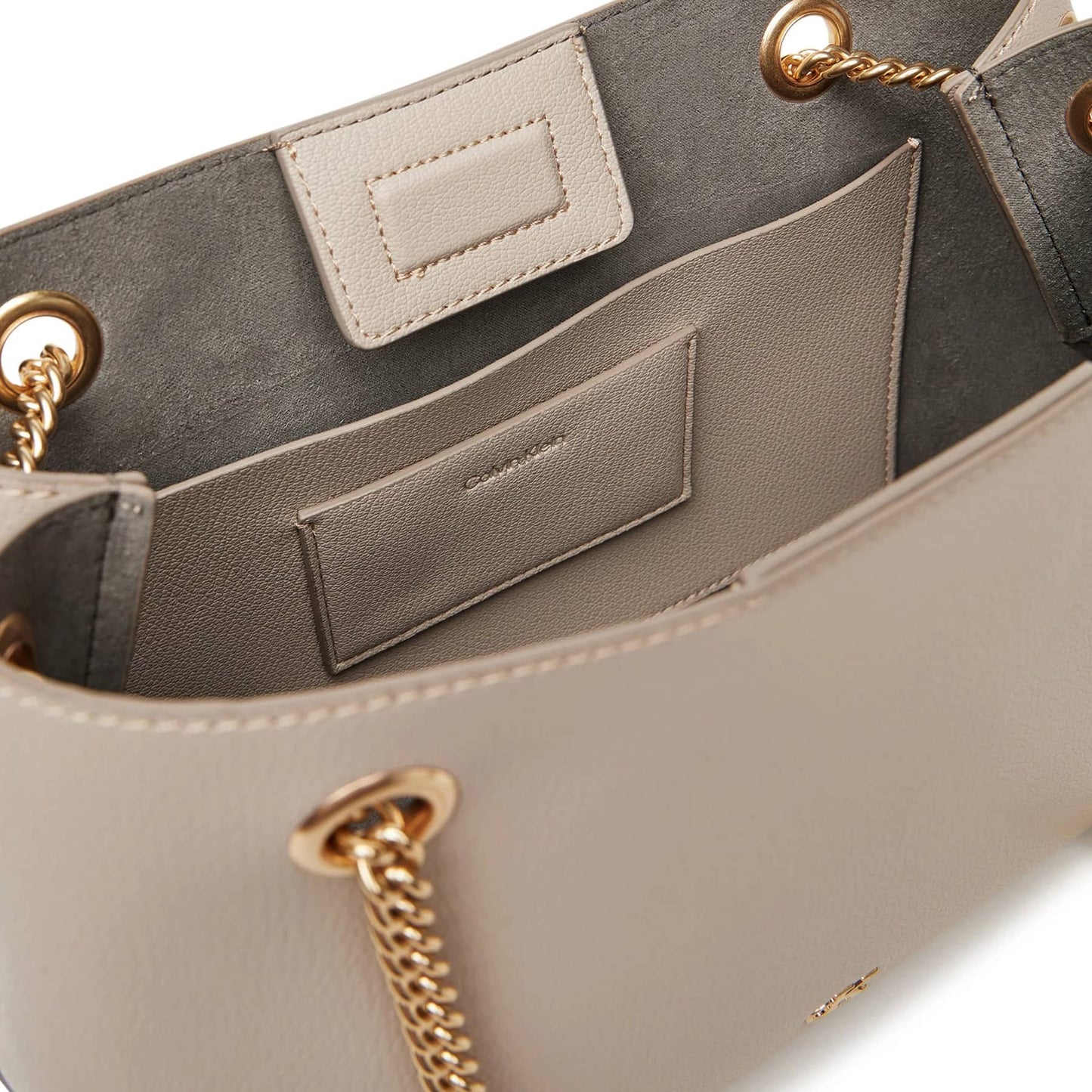 Calvin Klein Beige Elegant Bag with Gold Chain Detail