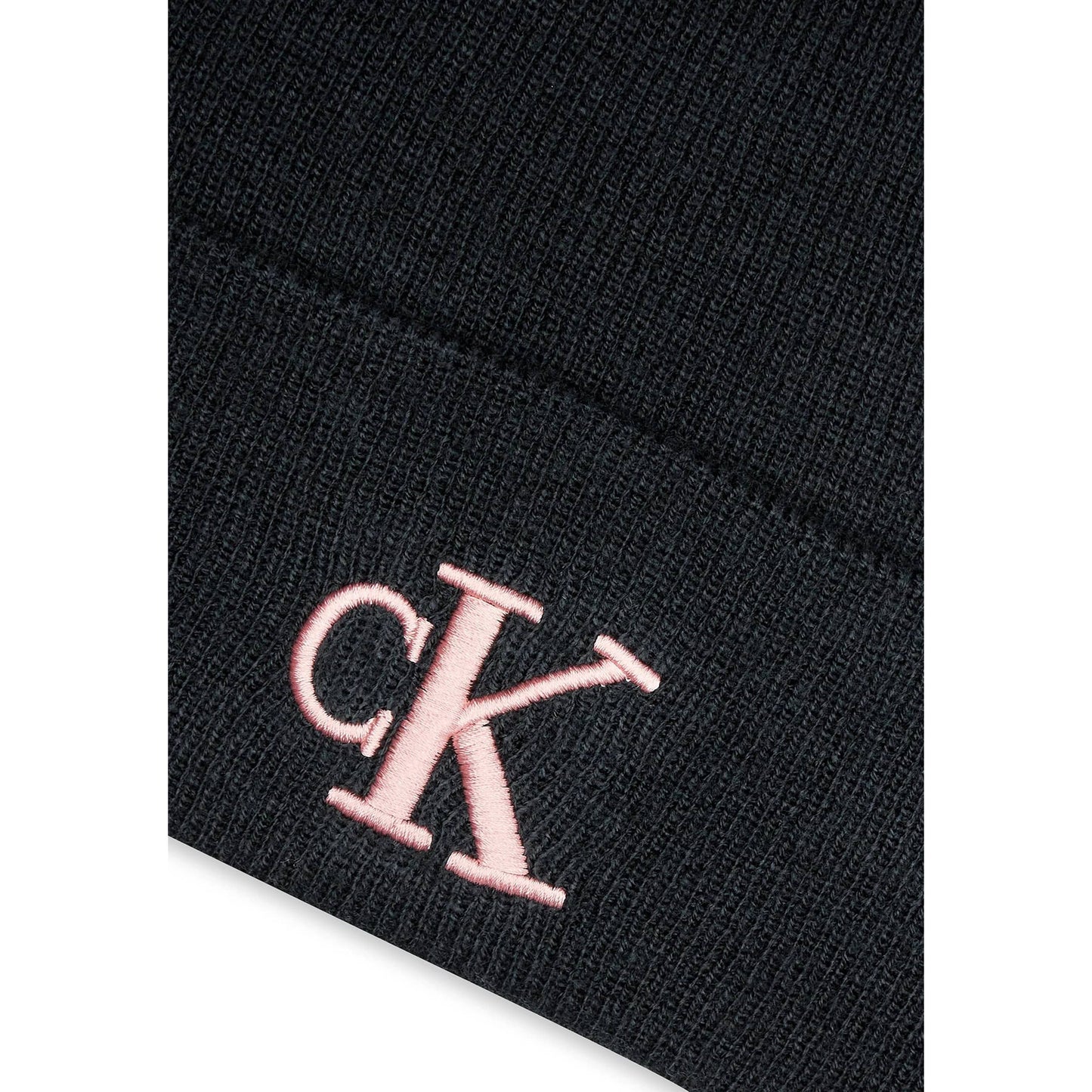 Calvin Klein Embroidered Pink Logo Beanie Black