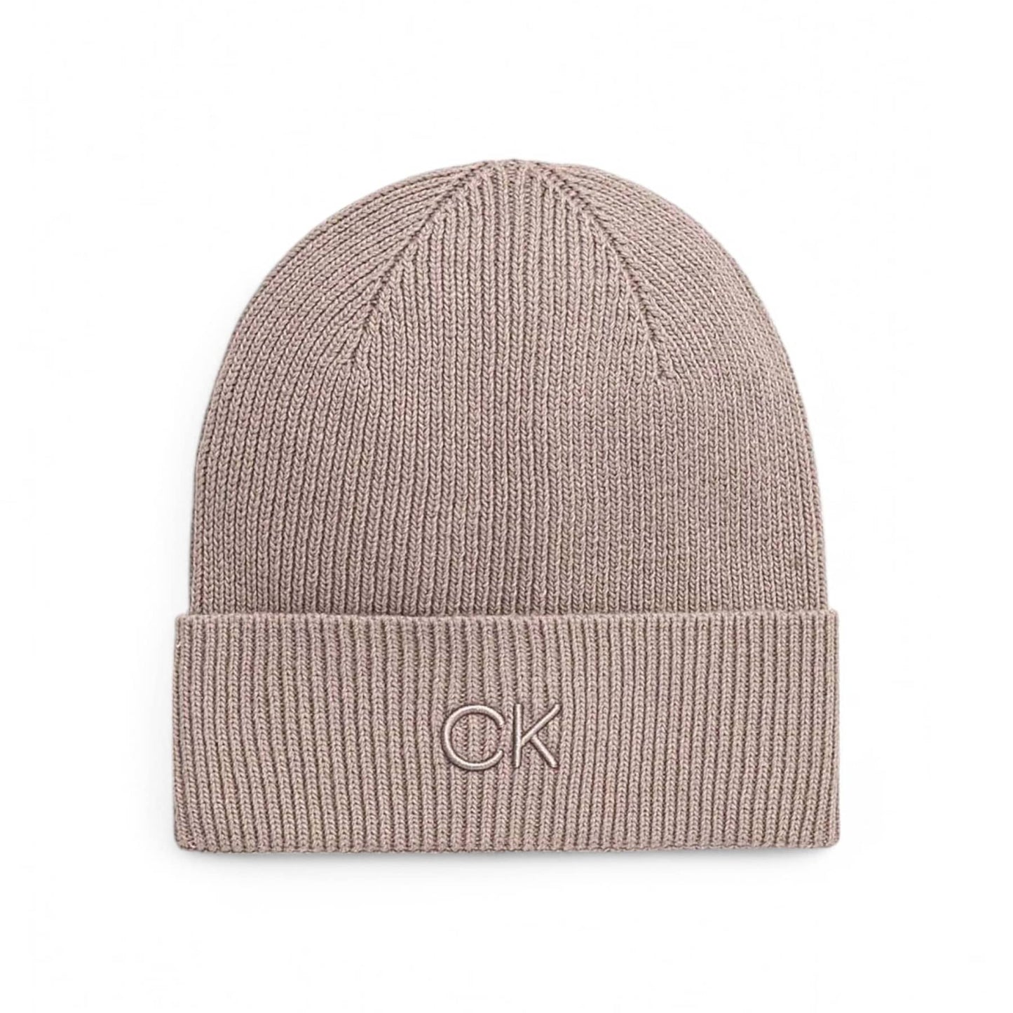 Calvin Klein Light Beige Ribbed Logo Beanie