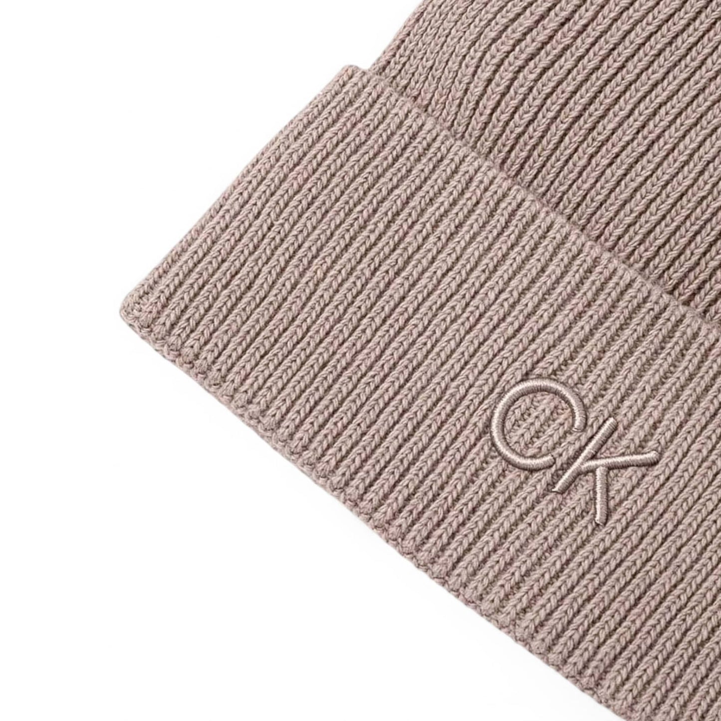 Calvin Klein Light Beige Ribbed Logo Beanie