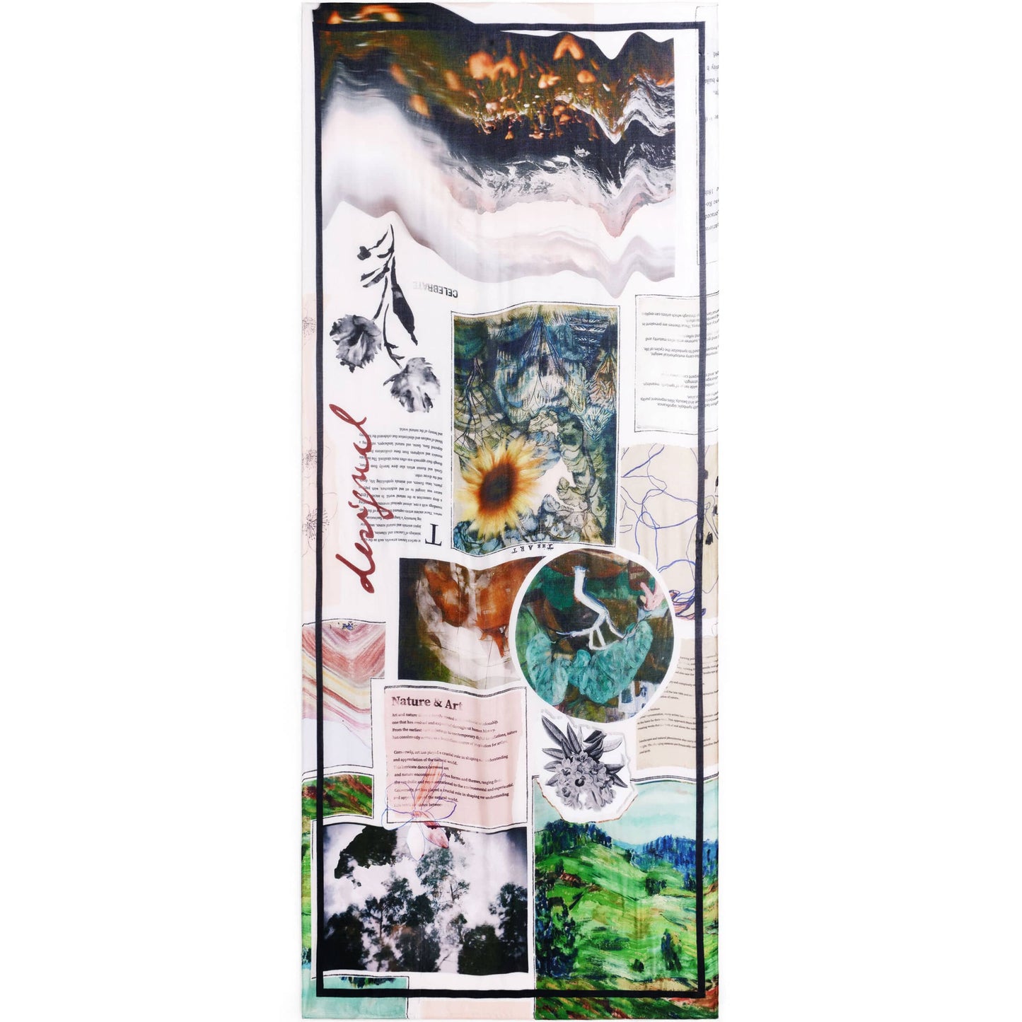 Desigual Floral Framed Scarf with Botanical Burst