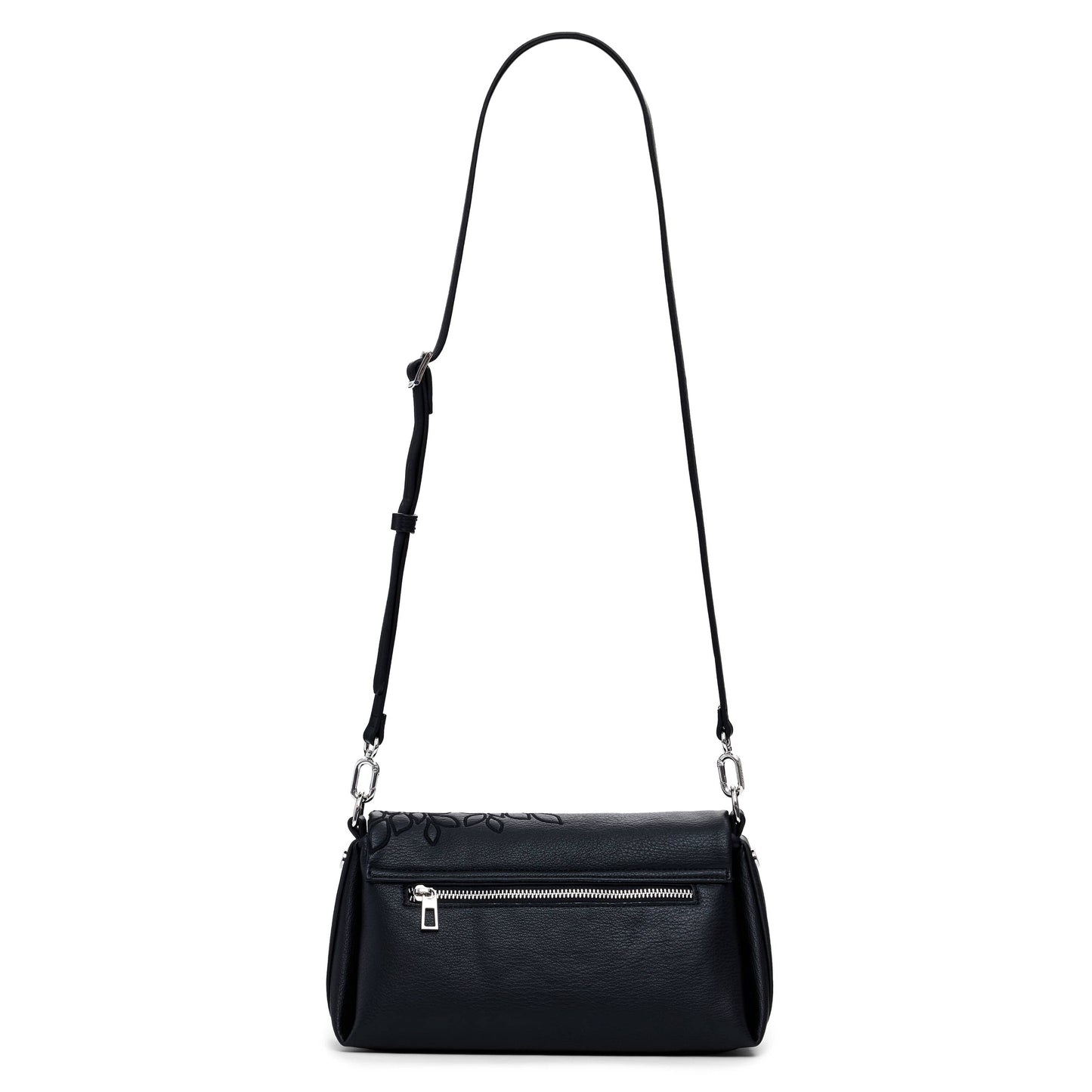Desigual Black Embossed Shoulder Bag with Studded Strap and Signature Charm