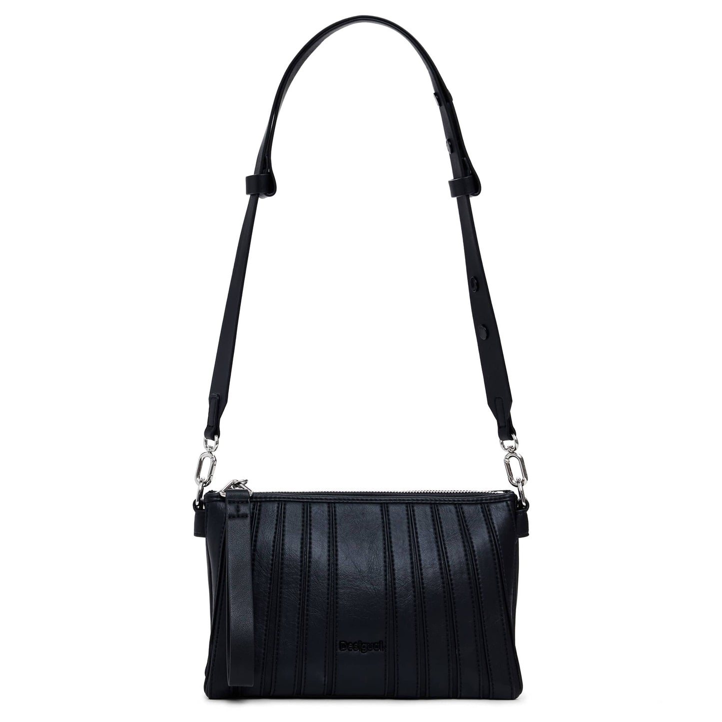 Desigual Black Bag with Vertical Stitching and Silver Accents