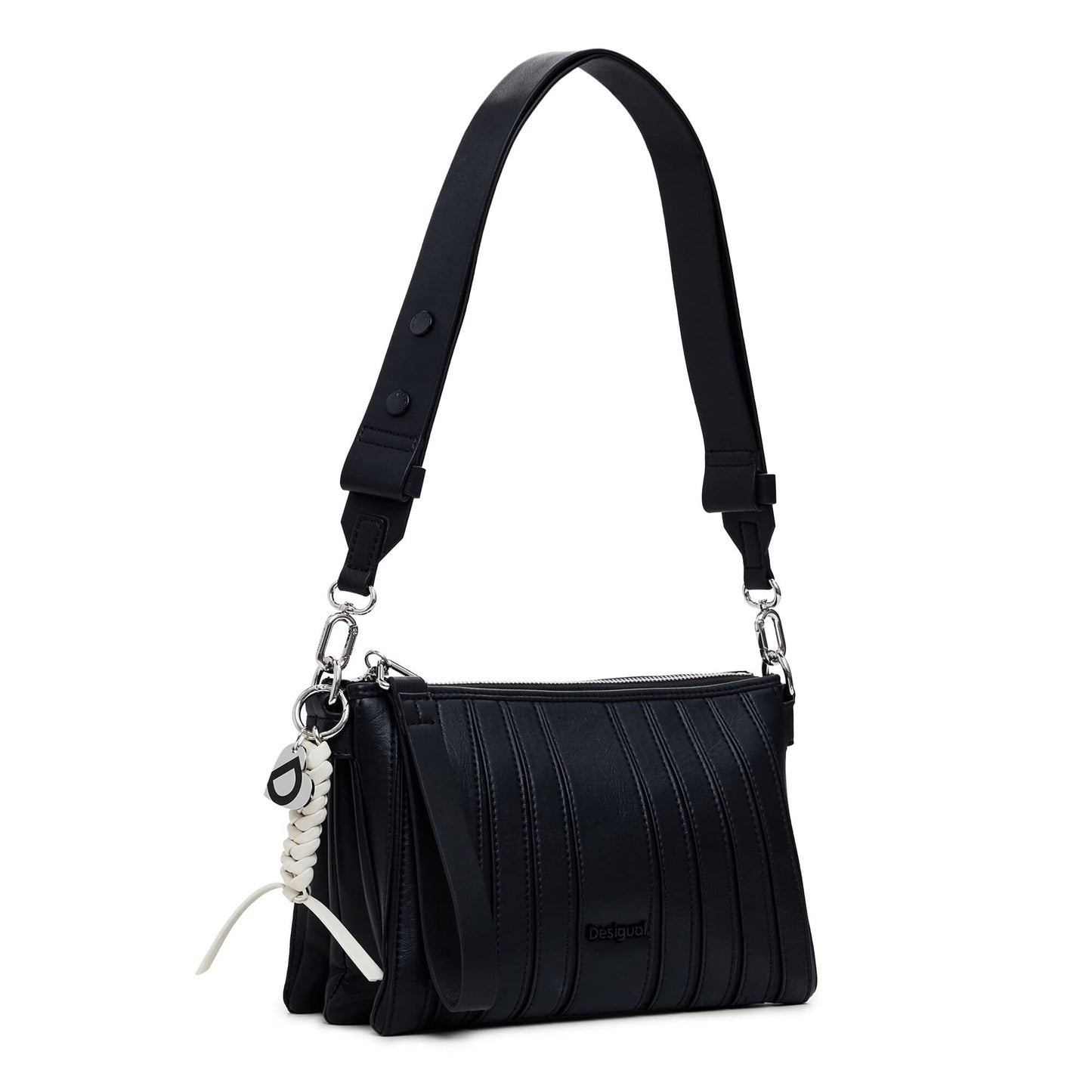 Desigual Black Bag with Vertical Stitching and Silver Accents