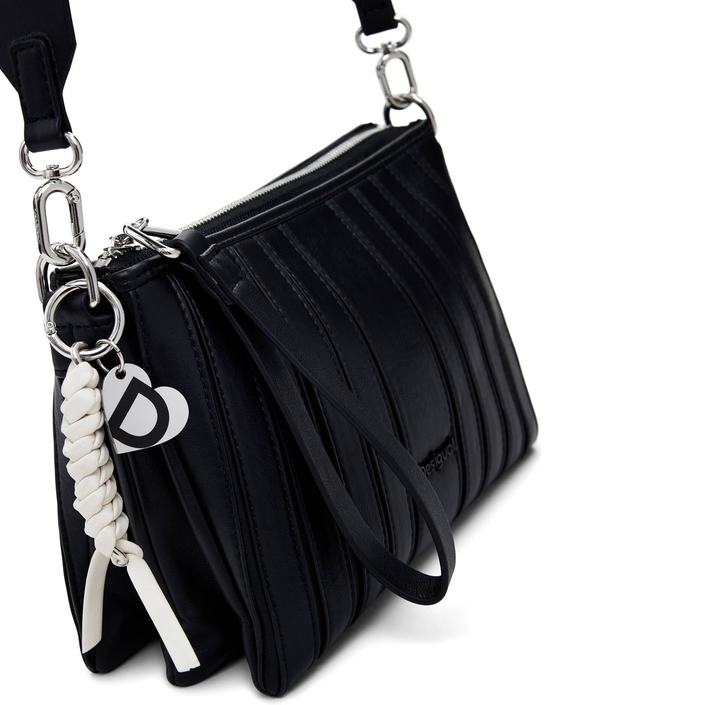 Desigual Black Bag with Vertical Stitching and Silver Accents