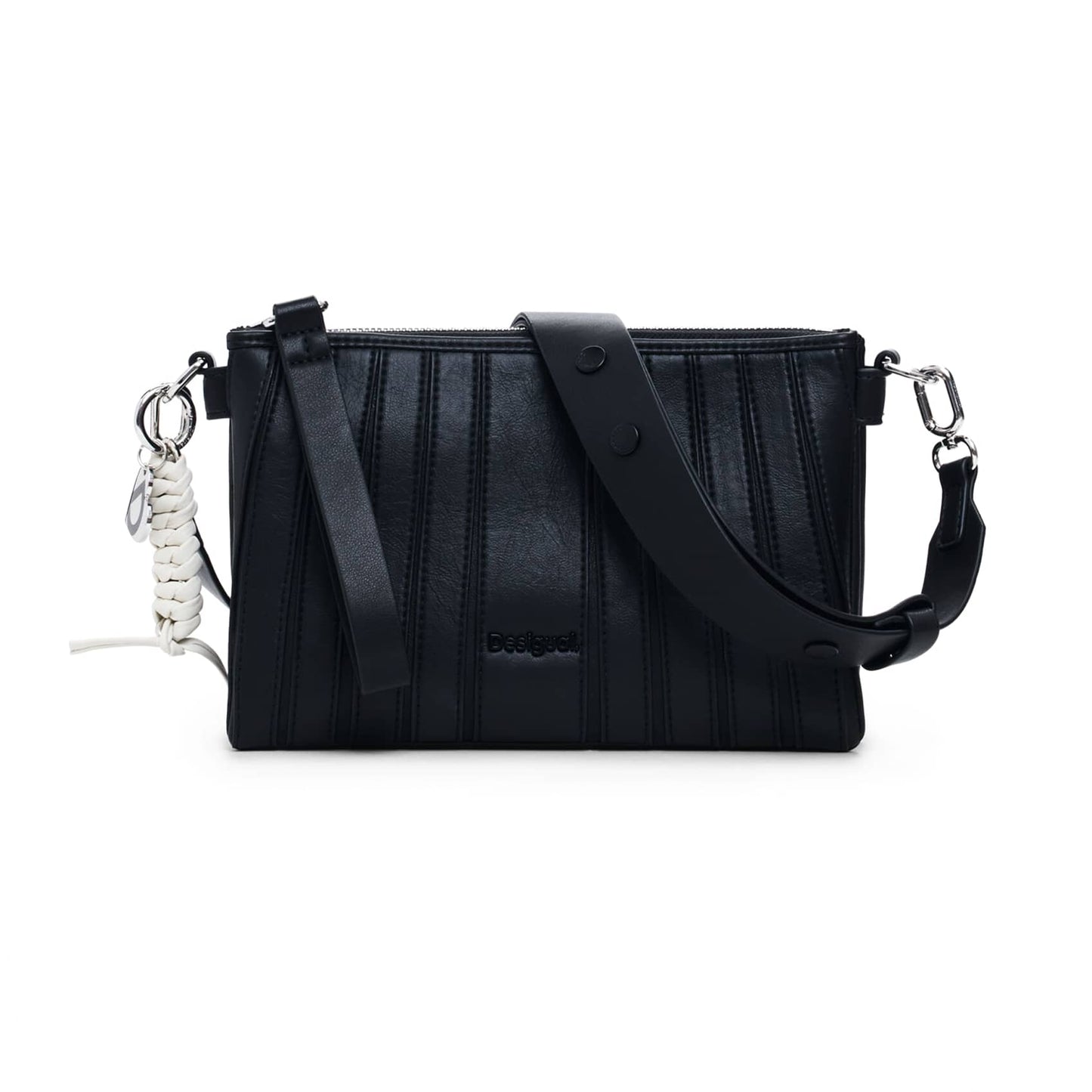 Desigual Black Bag with Vertical Stitching and Silver Accents