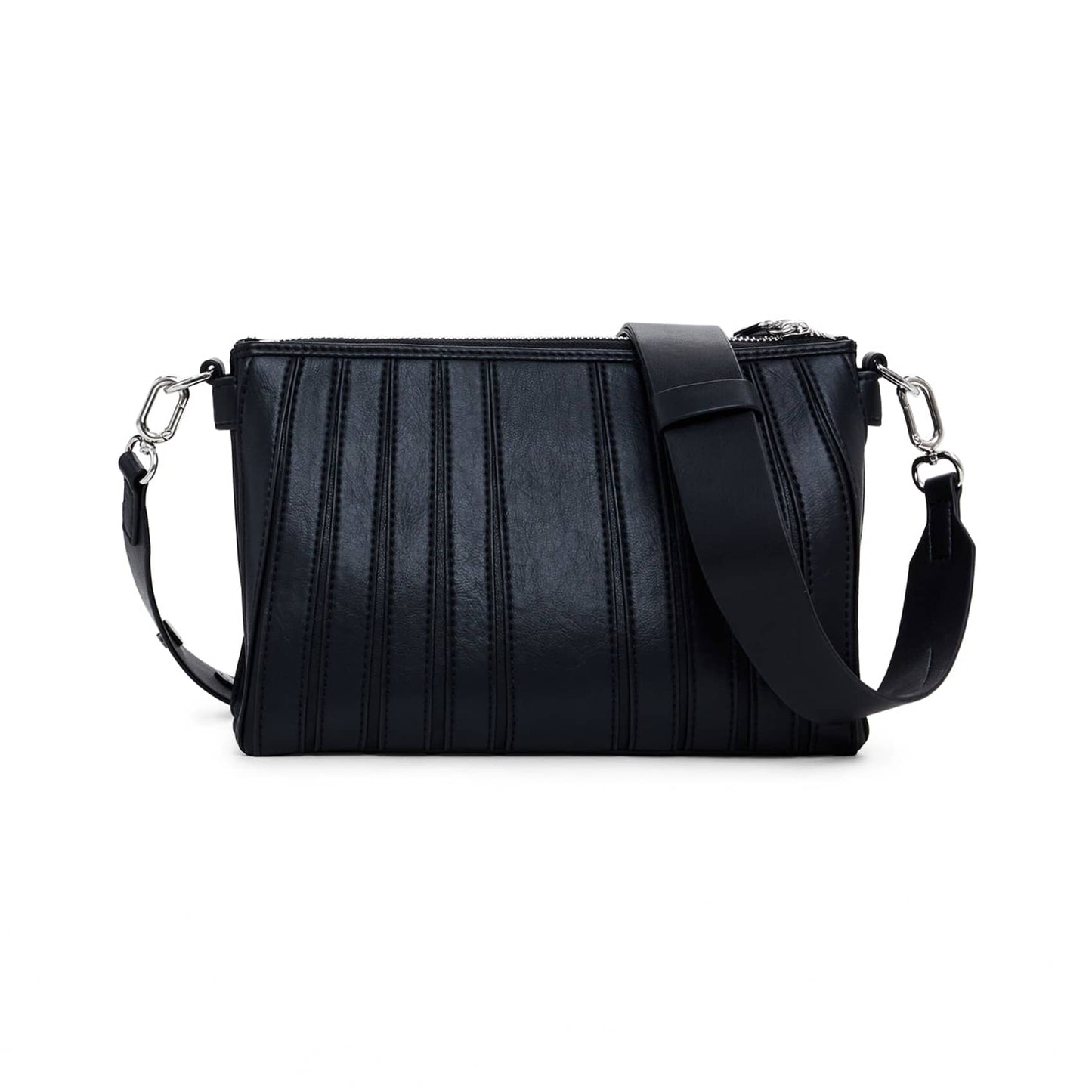 Desigual Black Bag with Vertical Stitching and Silver Accents