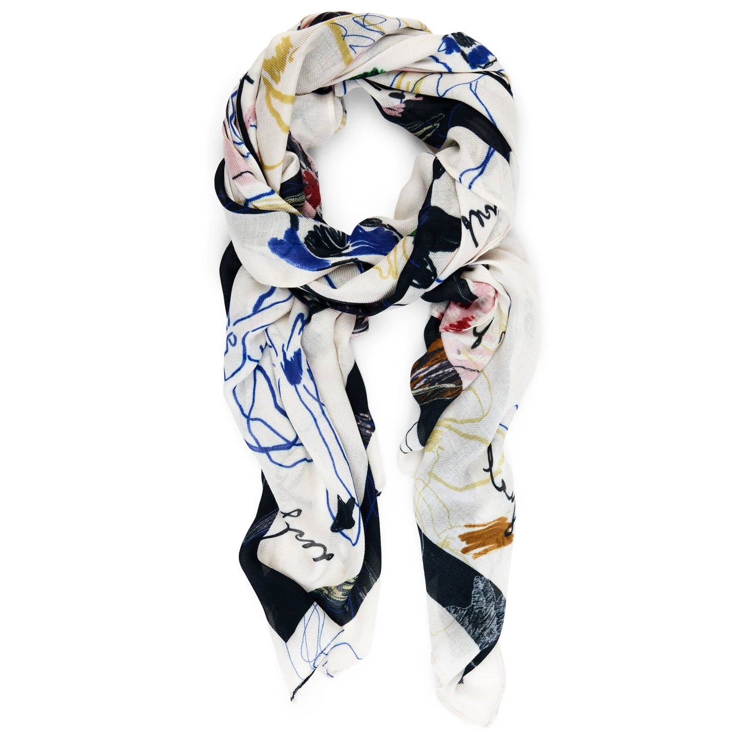 Desigual Artistic Scarf Collage with Nature-Inspired Patterns