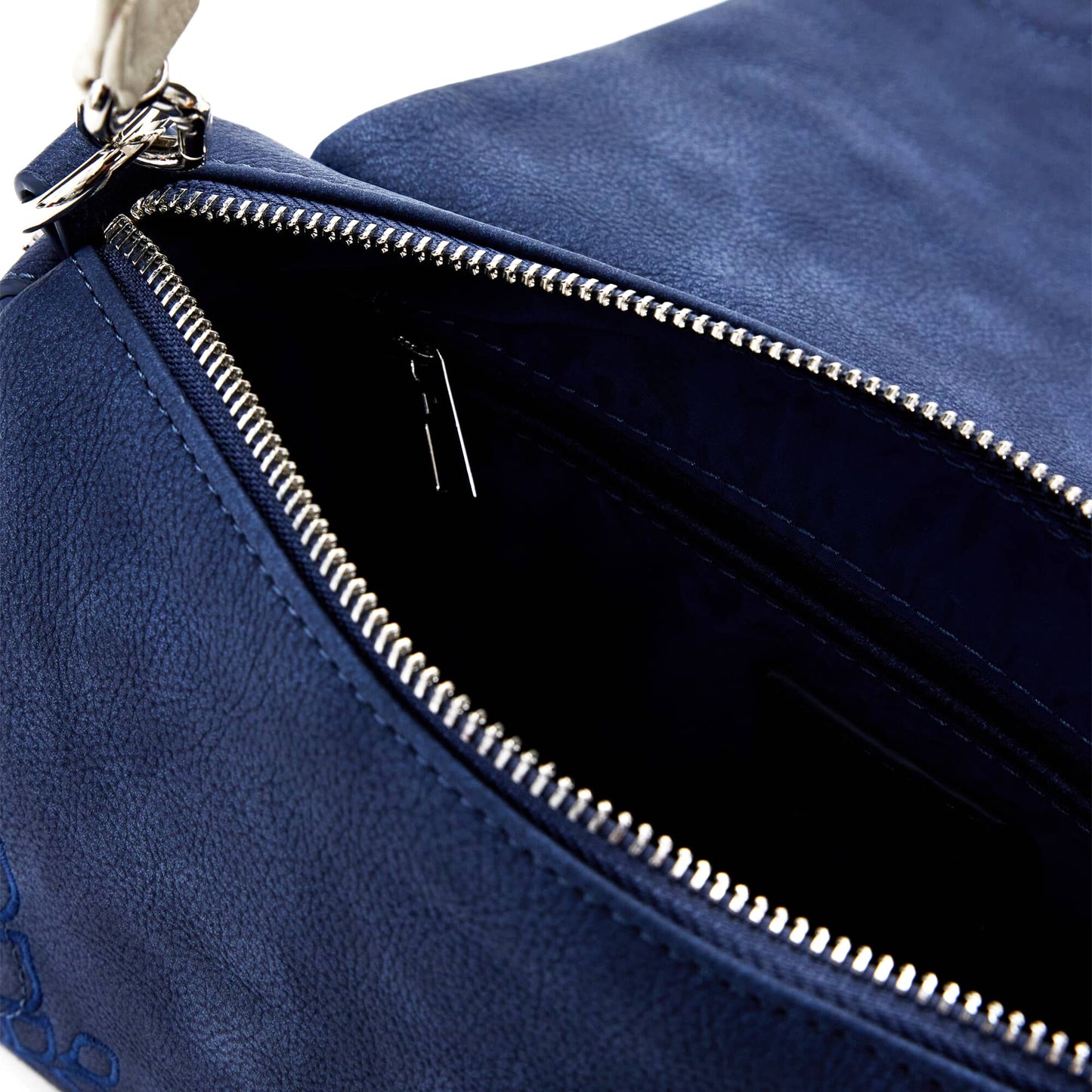 Desigual Blue Embossed Bag with White Studded Strap and Signature Charm