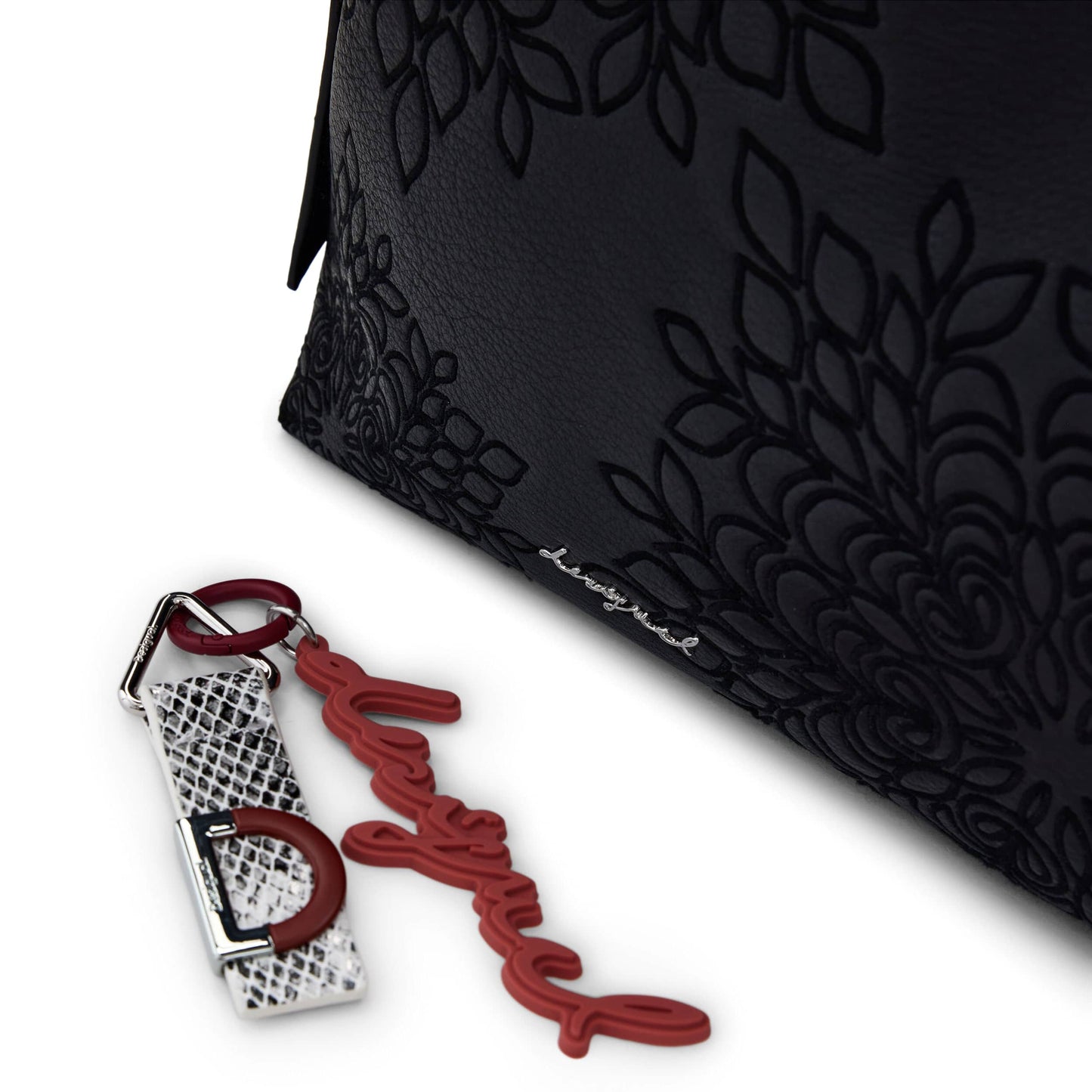Desigual Embossed Floral Black Shoulder Bag with Charm Details