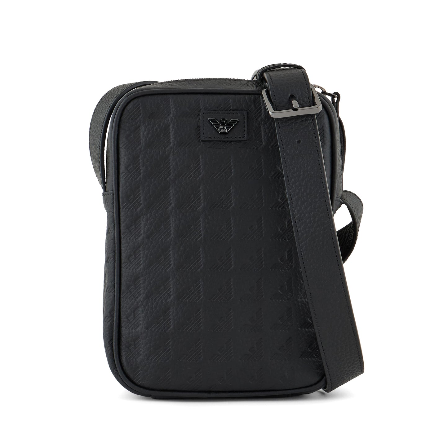 Emporio Armani New Minorca Crossbody Bag in Embossed Calfskin with Logo Pattern