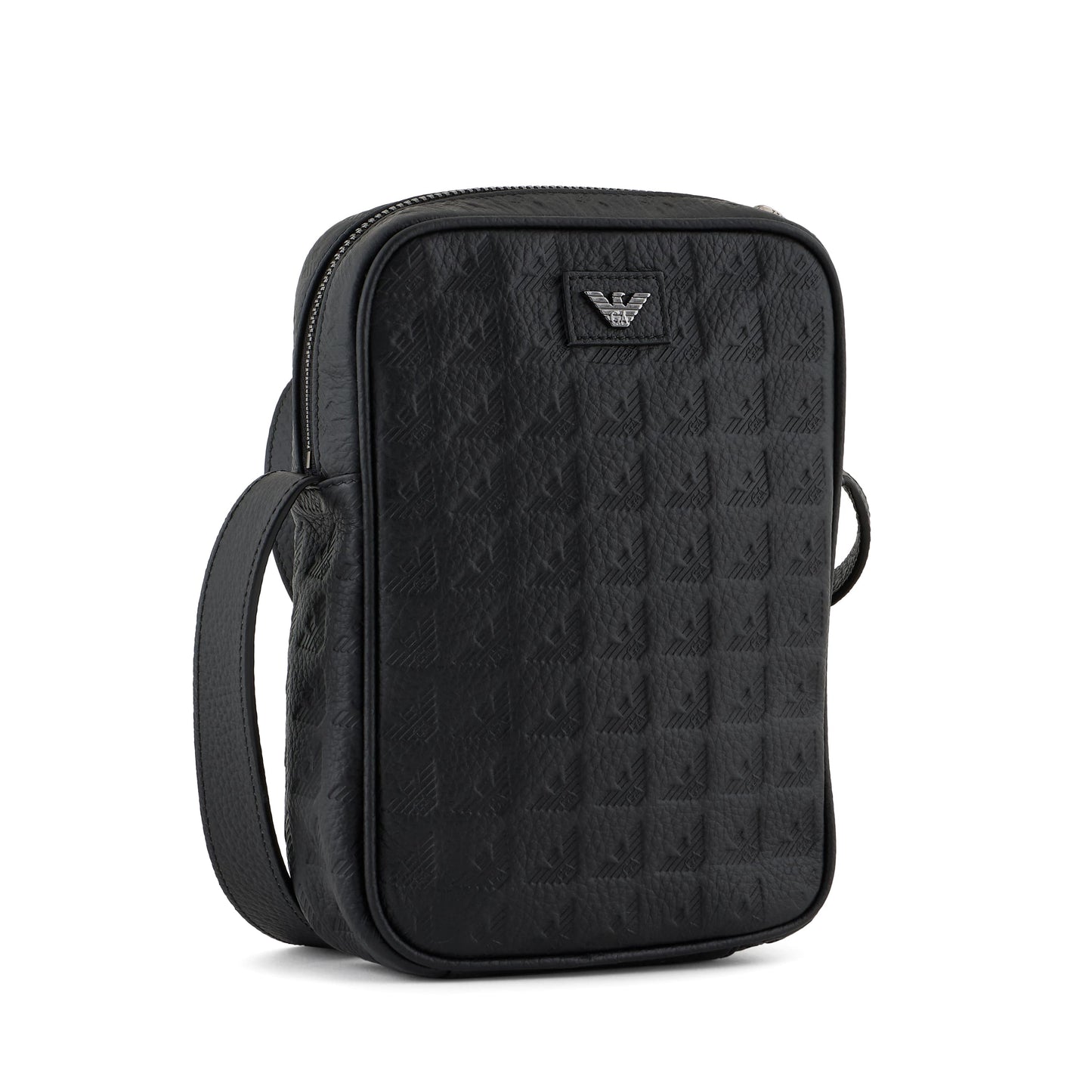 Emporio Armani New Minorca Crossbody Bag in Embossed Calfskin with Logo Pattern