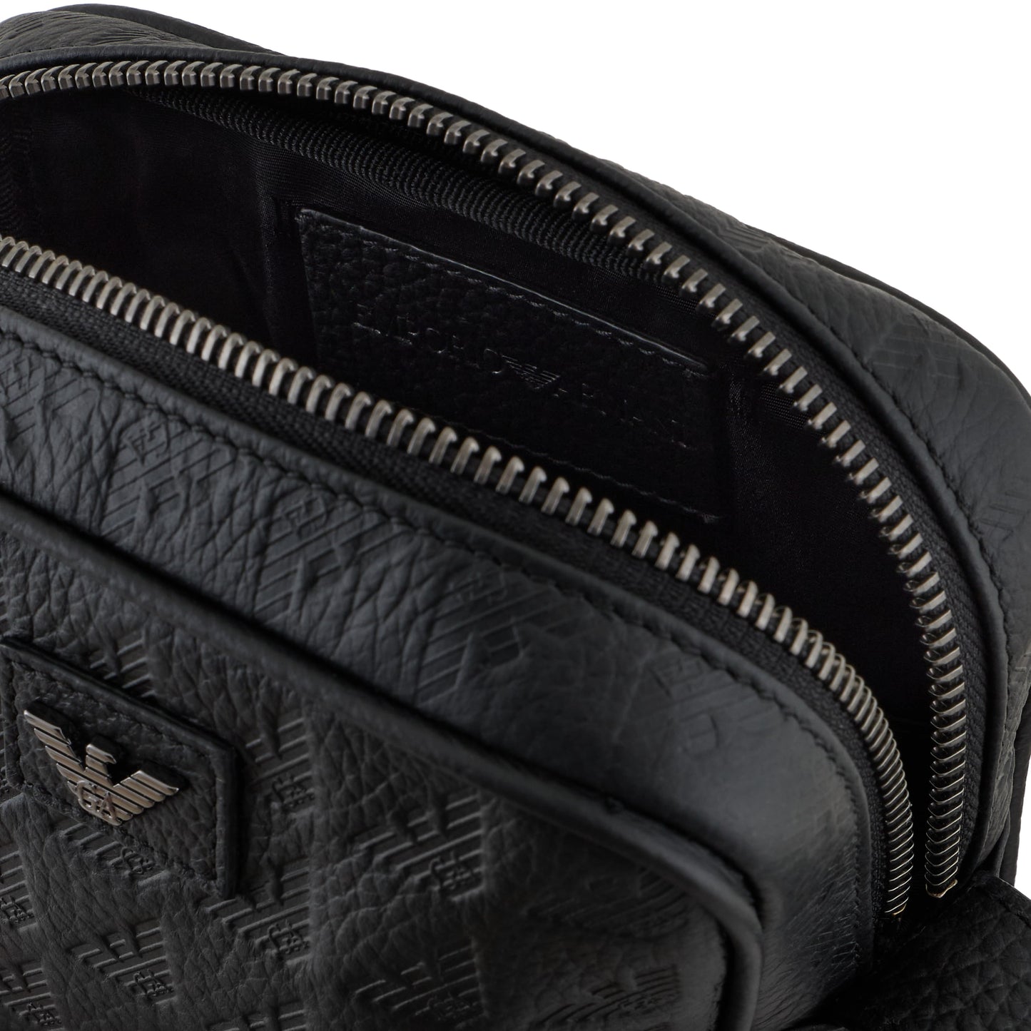 Emporio Armani New Minorca Crossbody Bag in Embossed Calfskin with Logo Pattern