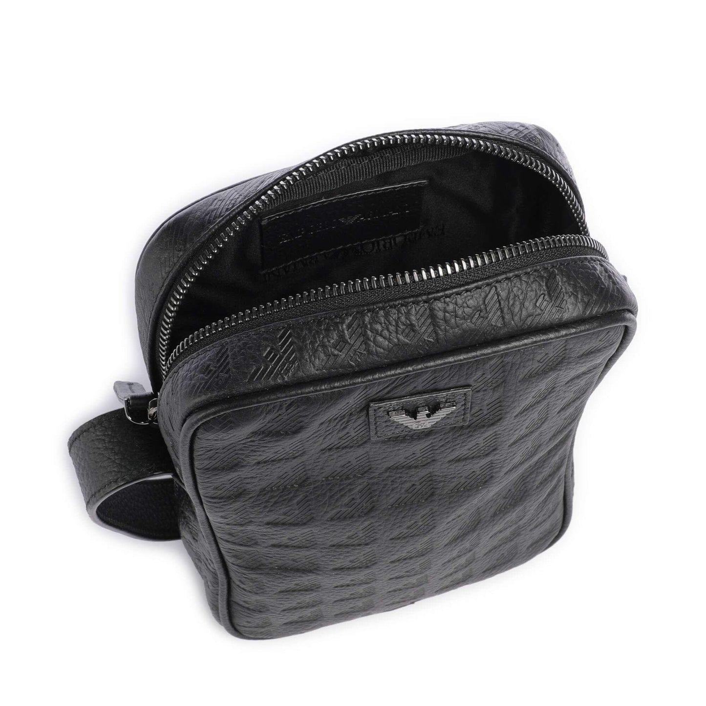 Emporio Armani New Minorca Crossbody Bag in Embossed Calfskin with Logo Pattern