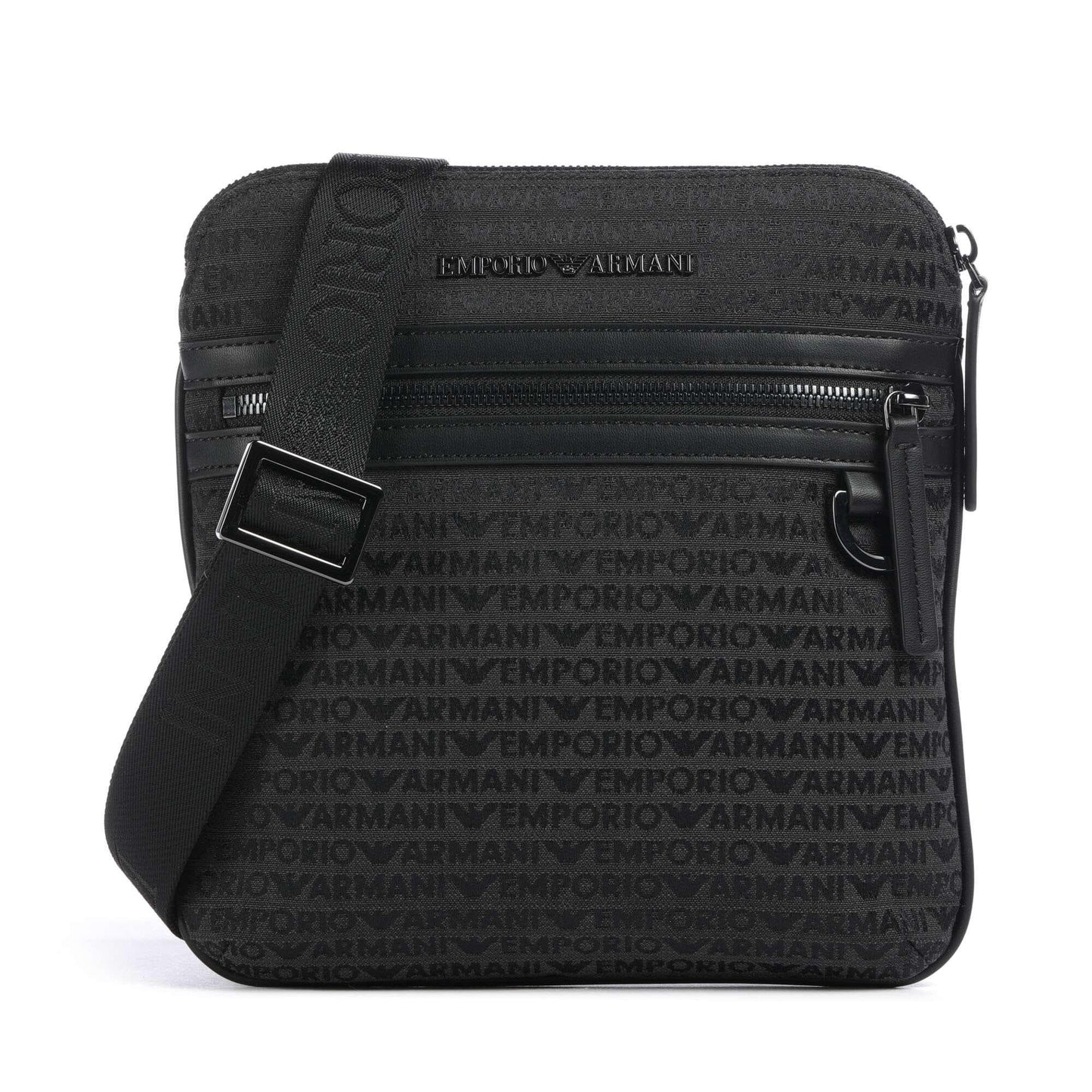 Emporio Armani Logo Jacquard Crossbody Bag in Black Canvas