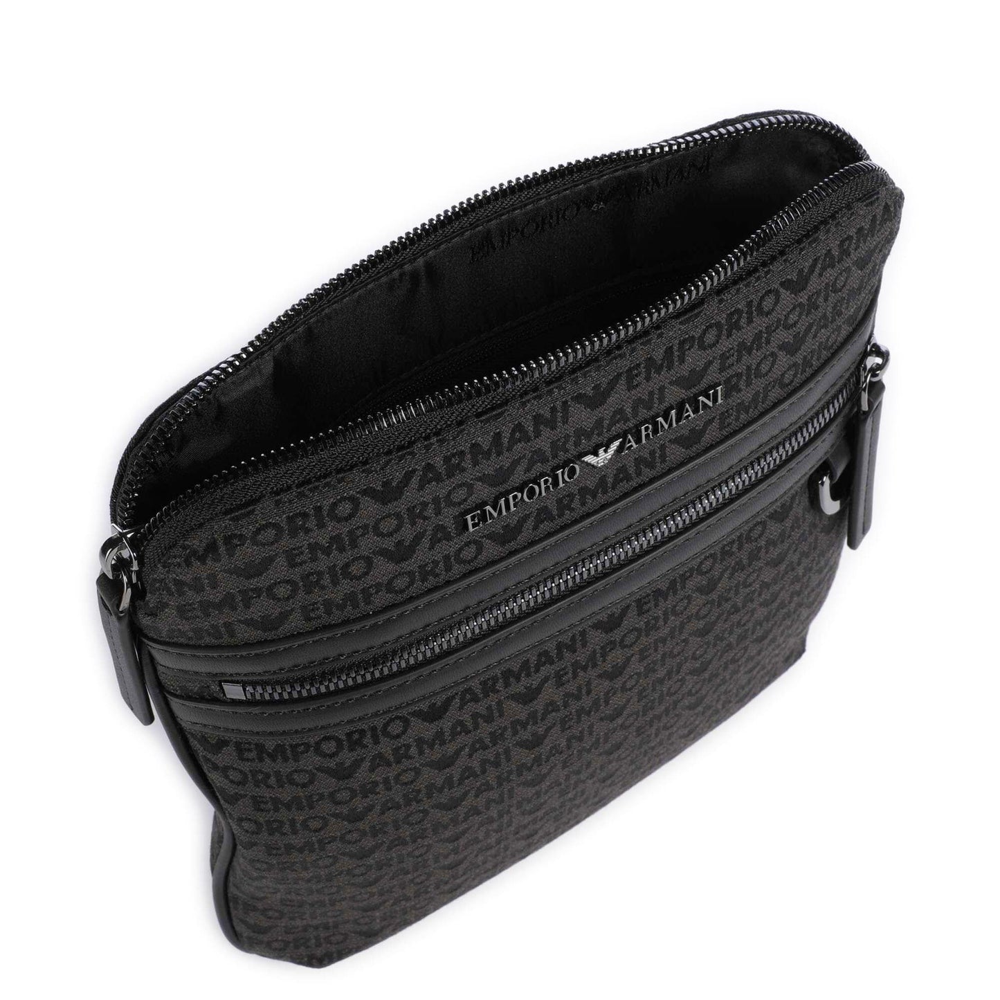 Emporio Armani Logo Jacquard Crossbody Bag in Black Canvas