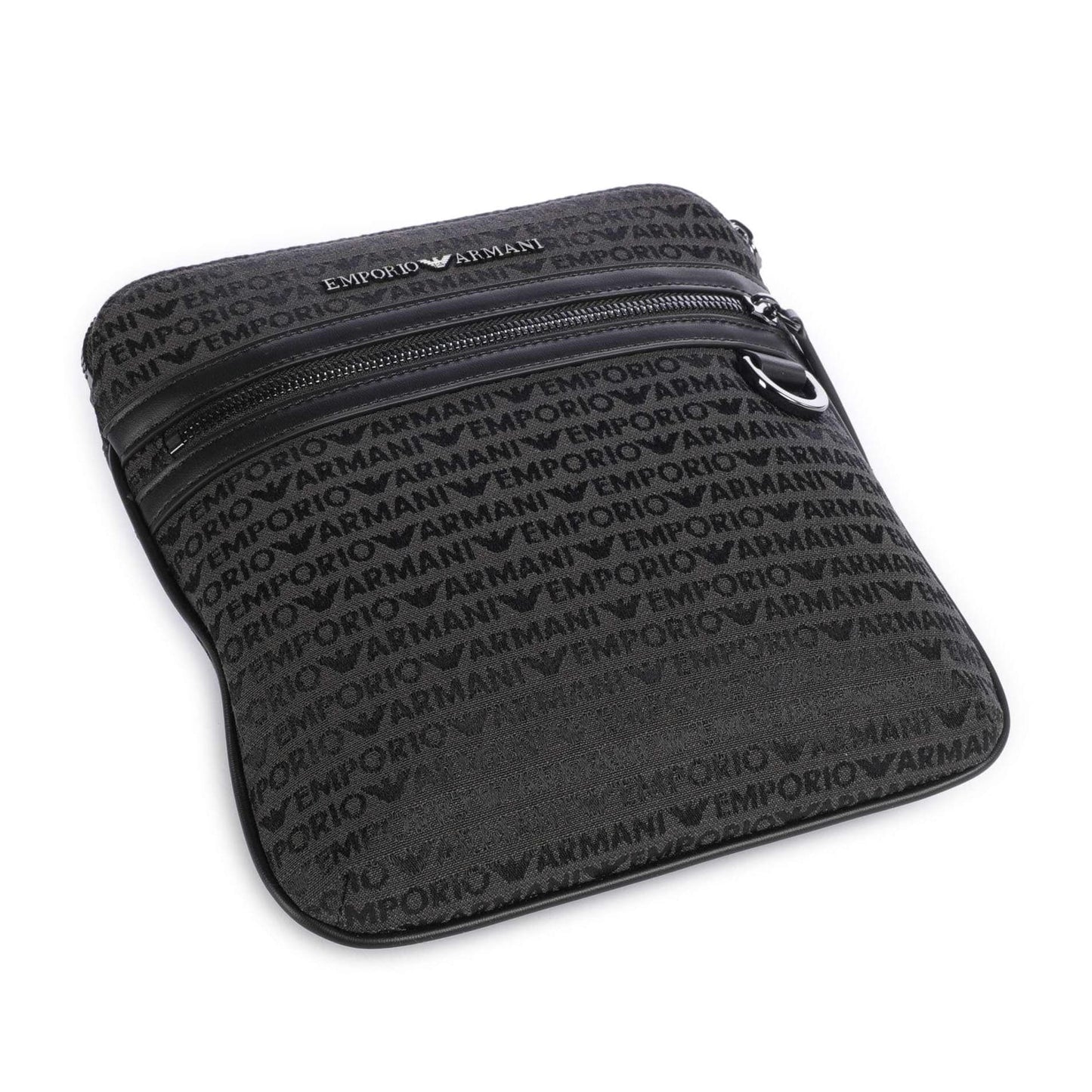 Emporio Armani Logo Jacquard Crossbody Bag in Black Canvas