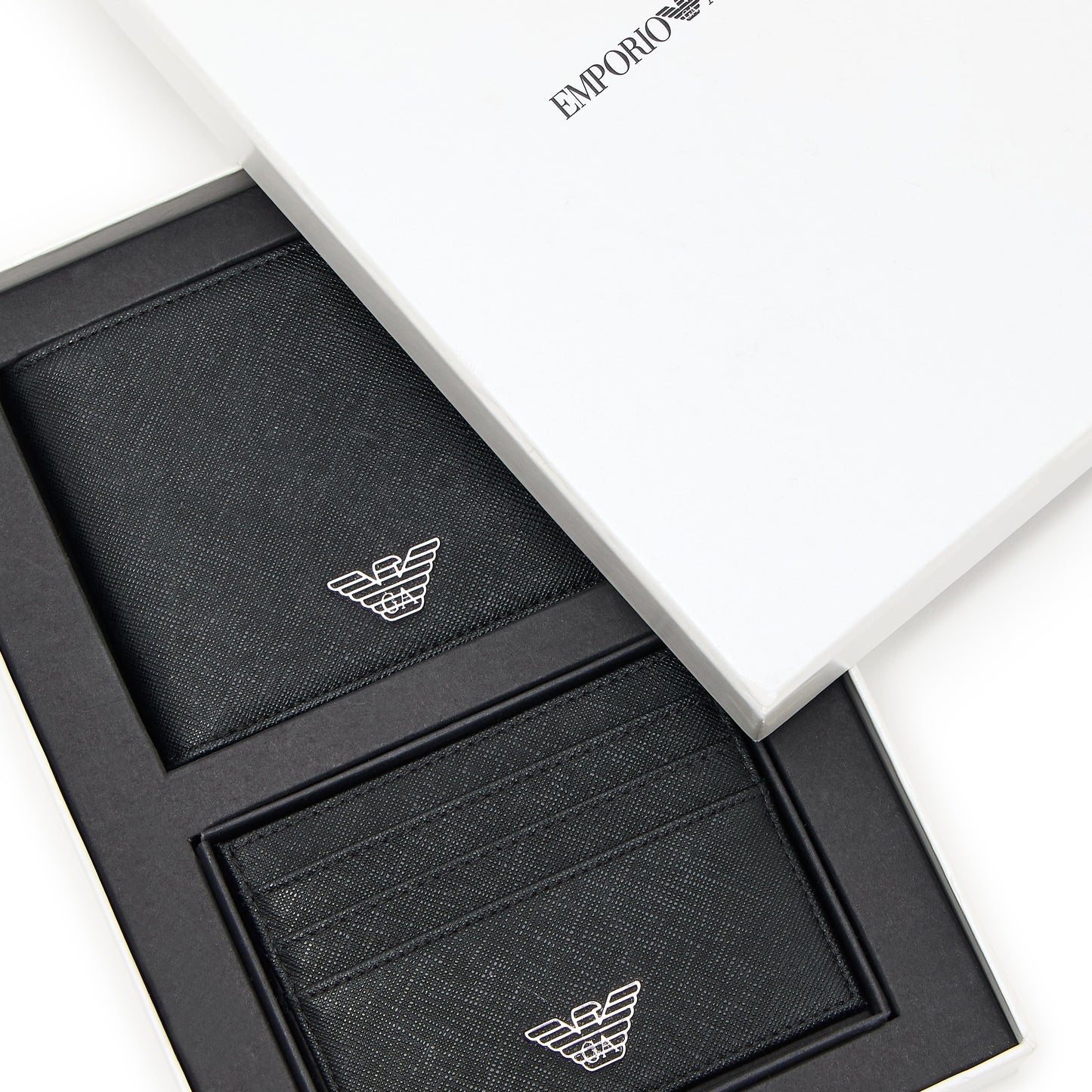 Emporio Armani Business Regenerated Wallet & Cardholder Gift Set in Black