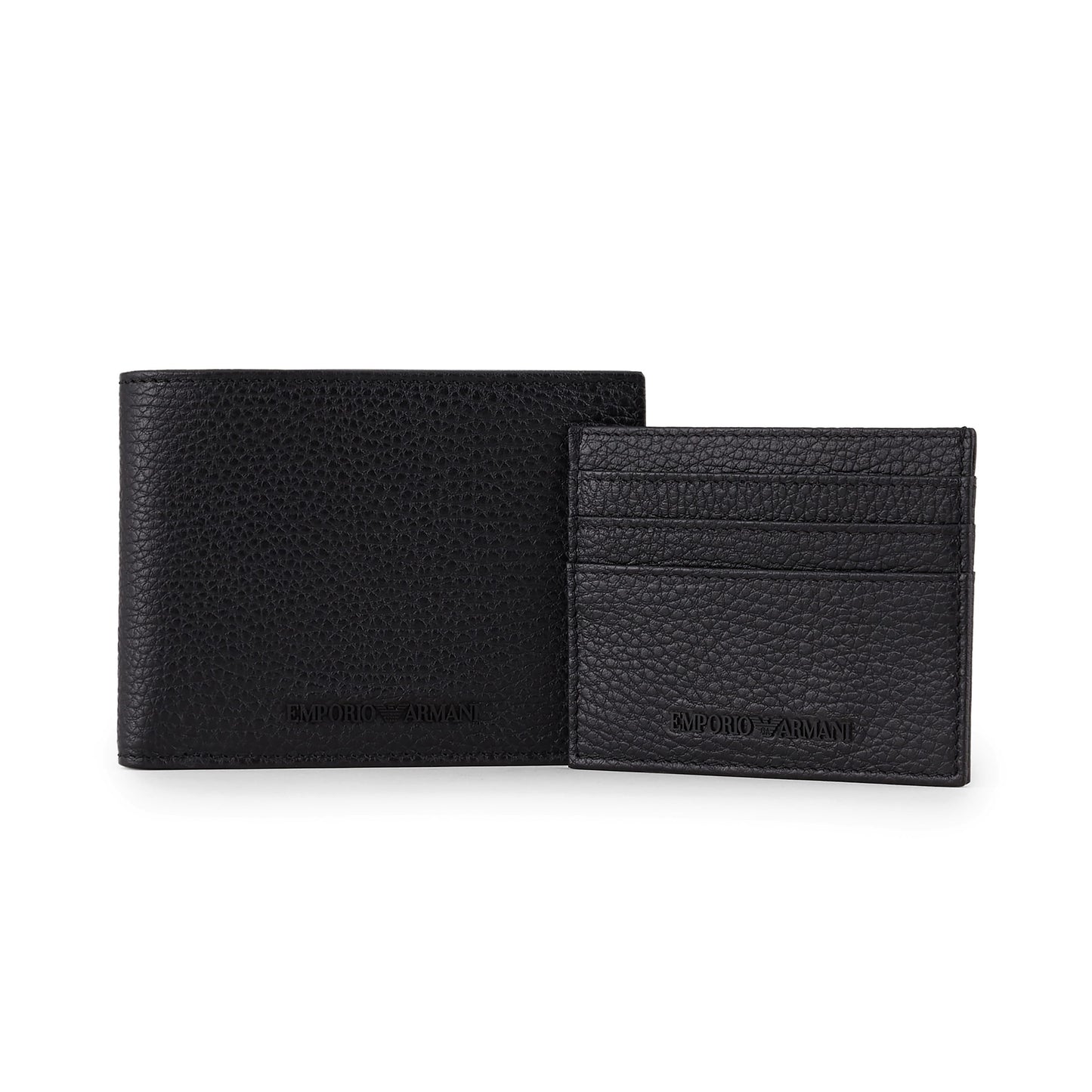 Emporio Armani Black Grained Leather Wallet & Cardholder Gift Set
