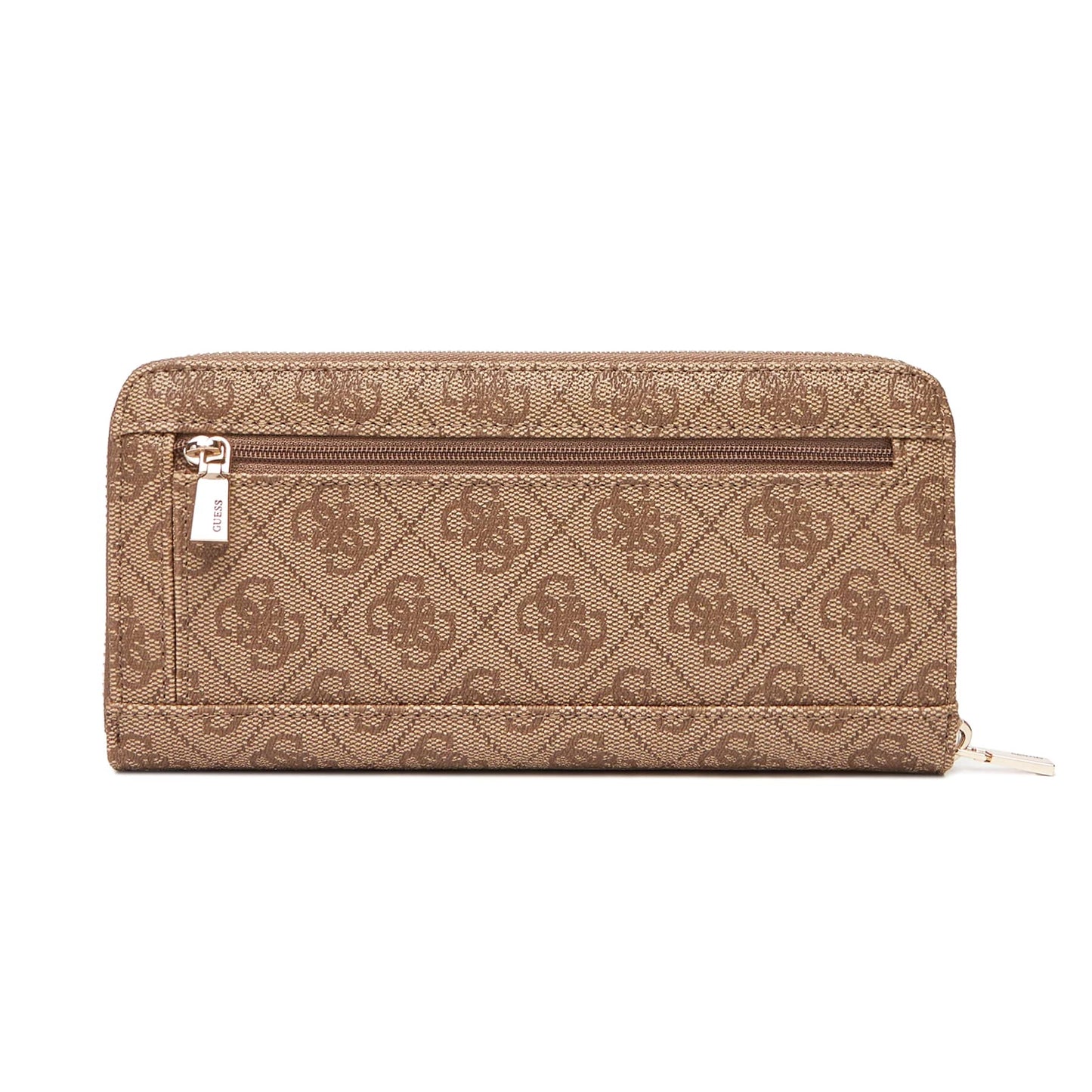 Guess Beige Logo Patterned Wristlet Wallet with Signature Triangle Emblem