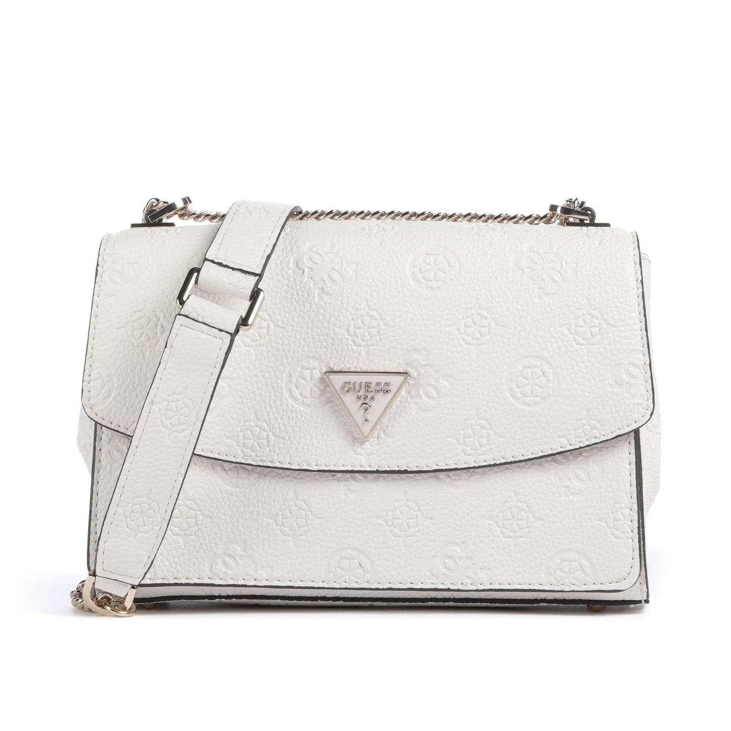 Guess Cresidia Shoulder Bag in White Embossed with Adjustable Strap