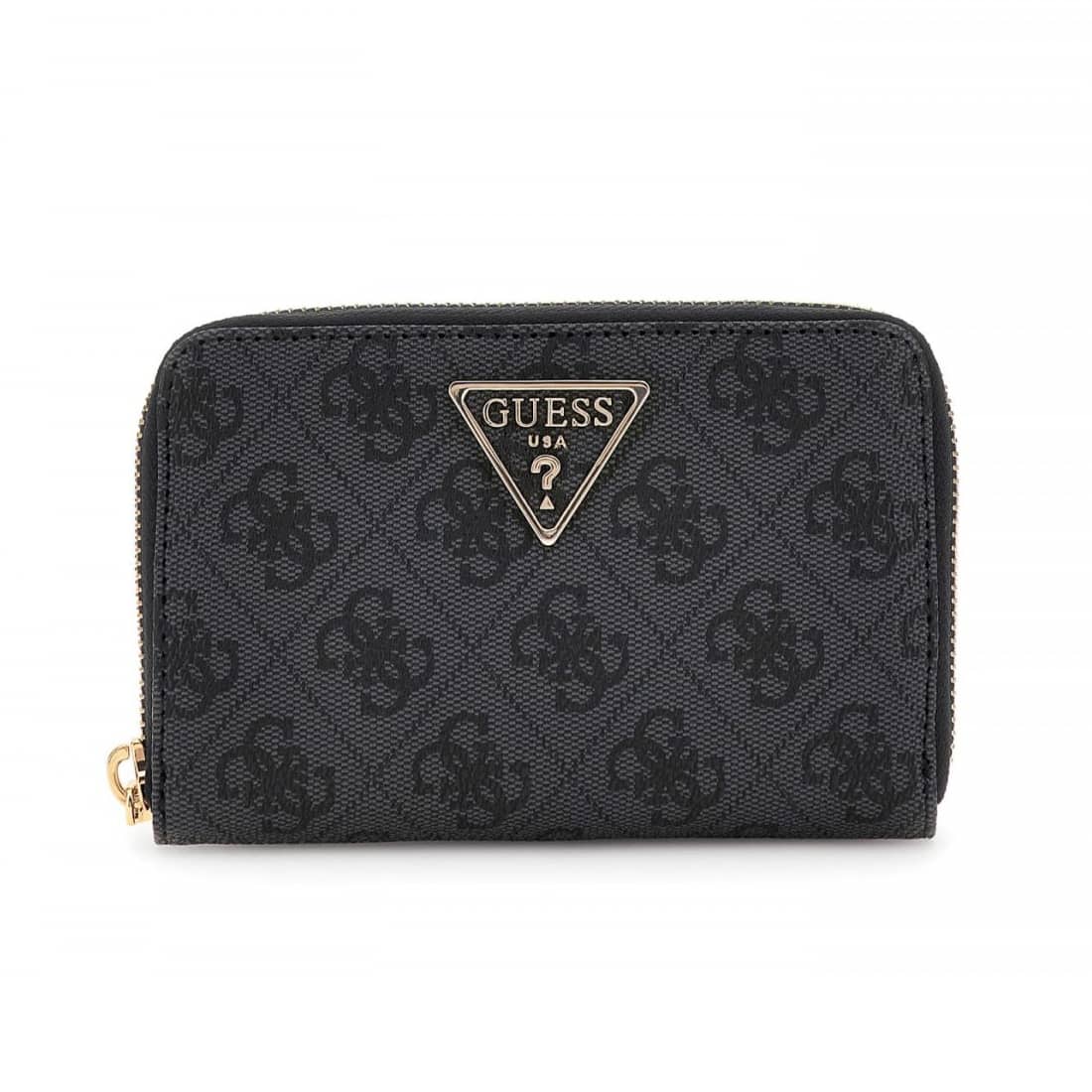 Guess Black Logo-Embossed Wallet with Iconic Triangle Emblem
