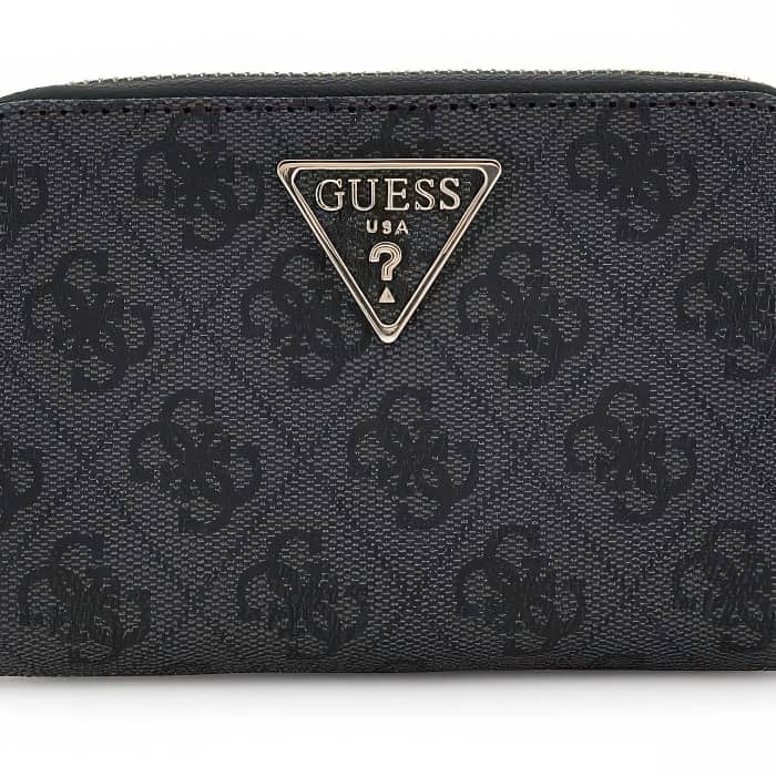 Guess Black Logo-Embossed Wallet with Iconic Triangle Emblem