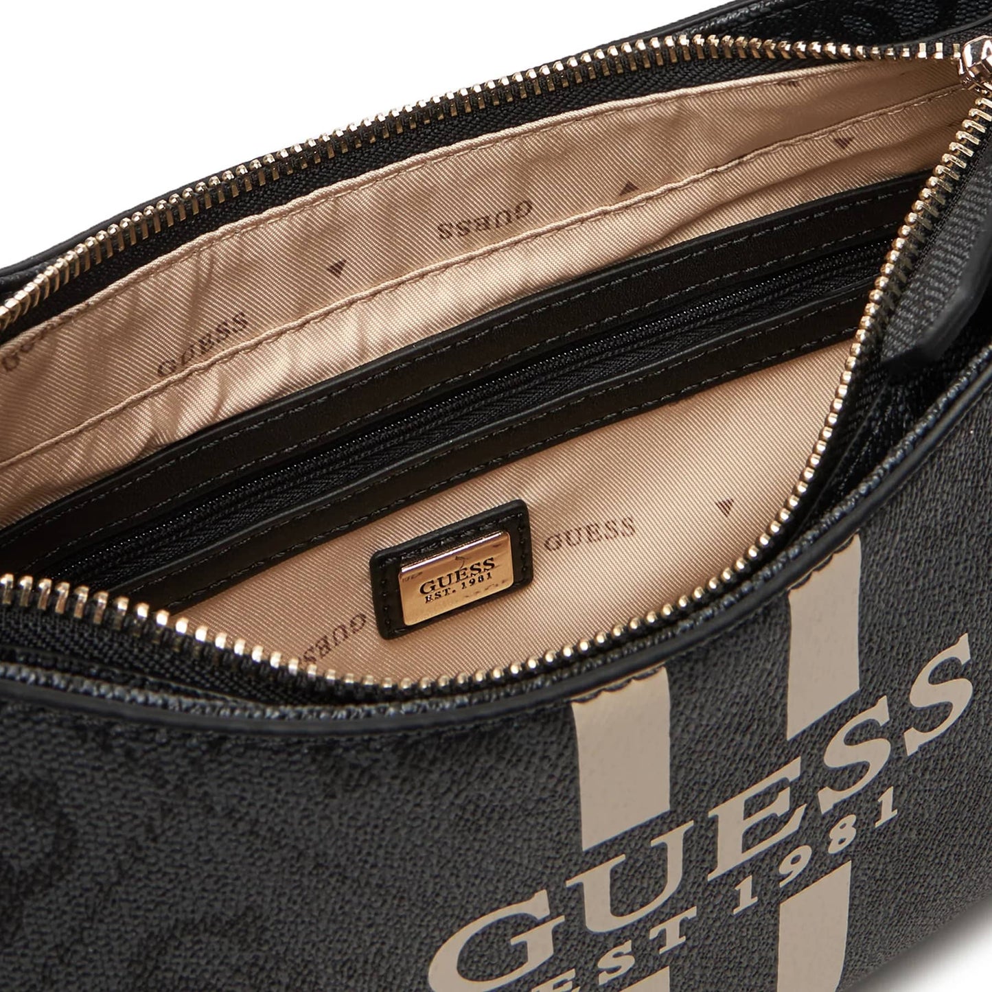 Guess Monogram Shoulder Bag with Logo Stripe Detail
