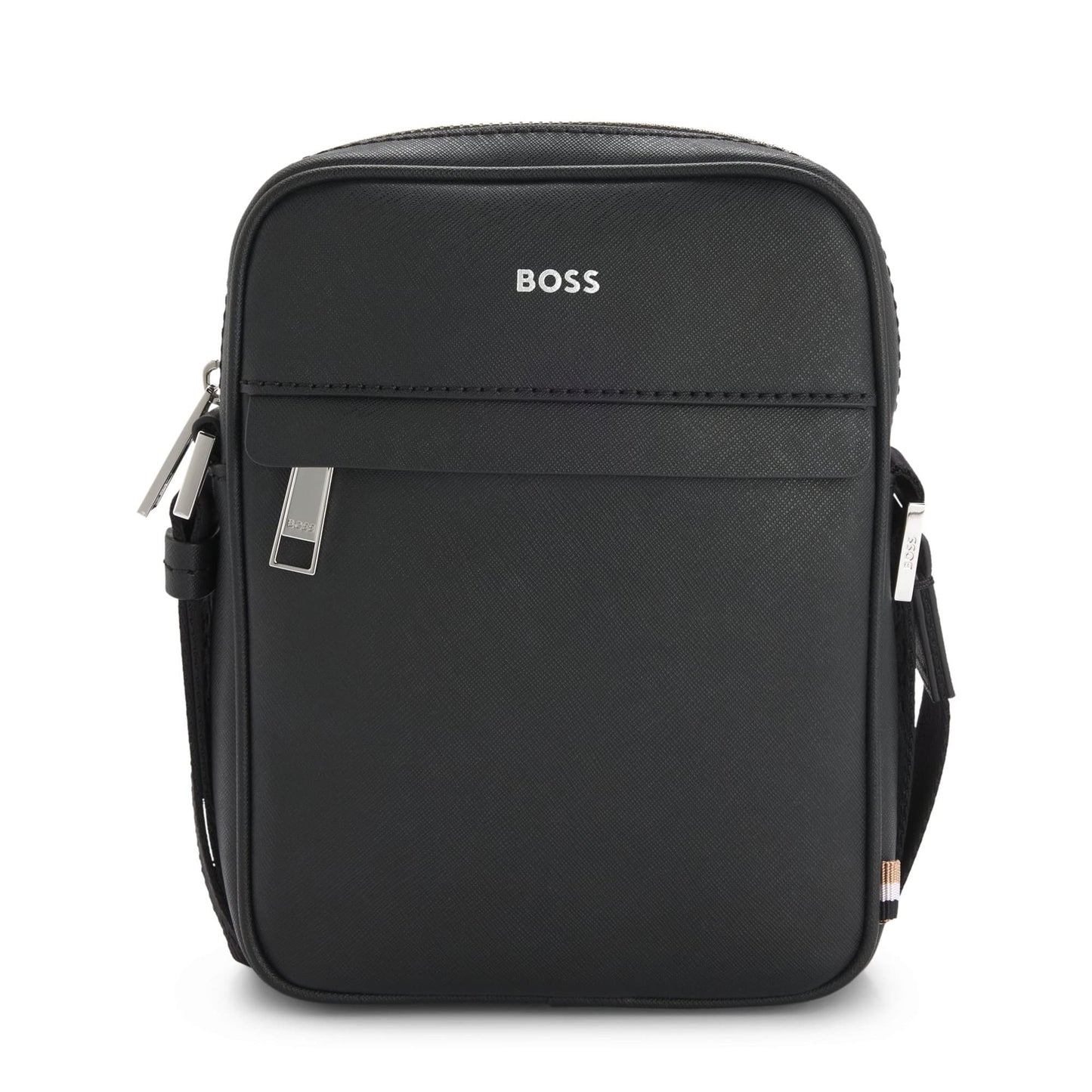BOSS Zair Crossbody Bag in Black with Signature Strap