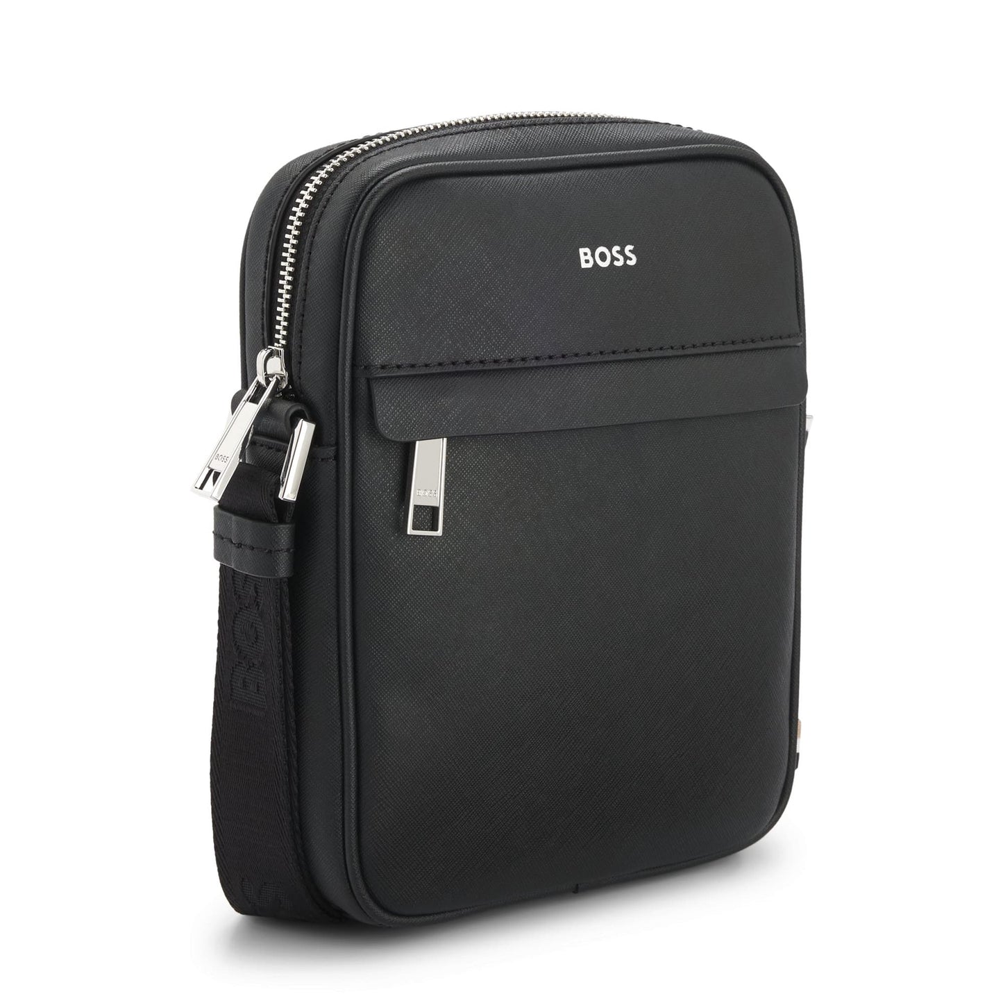 BOSS Zair Crossbody Bag in Black with Signature Strap