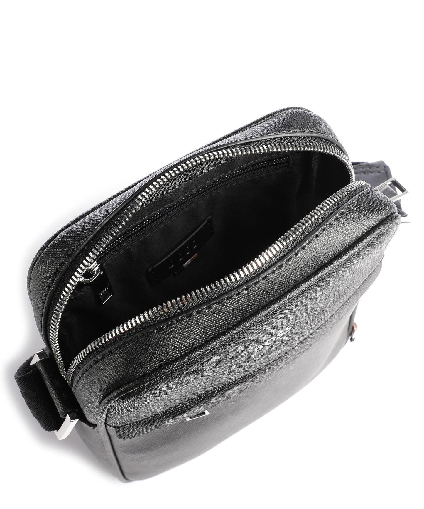 BOSS Zair Crossbody Bag in Black with Signature Strap