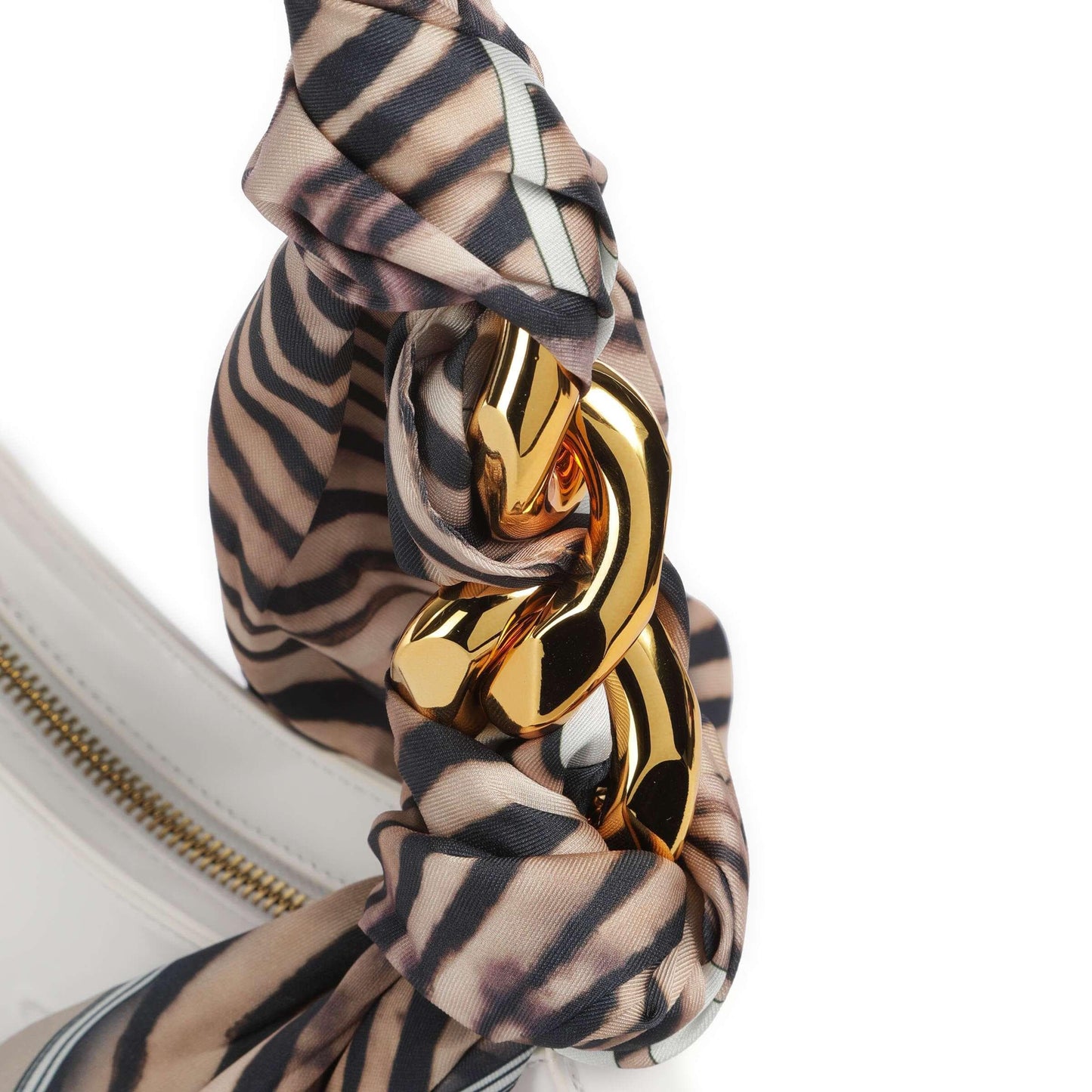 Just Cavalli Chain Foulard Shoulder Bag in White with Zebra-Print Scarf Detail