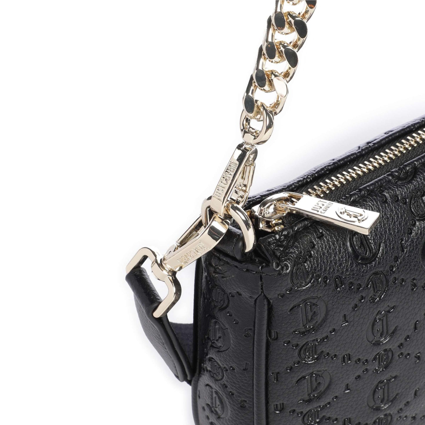 Just Cavalli All Over Gothic Shoulder Bag in Black with Logo Embossed