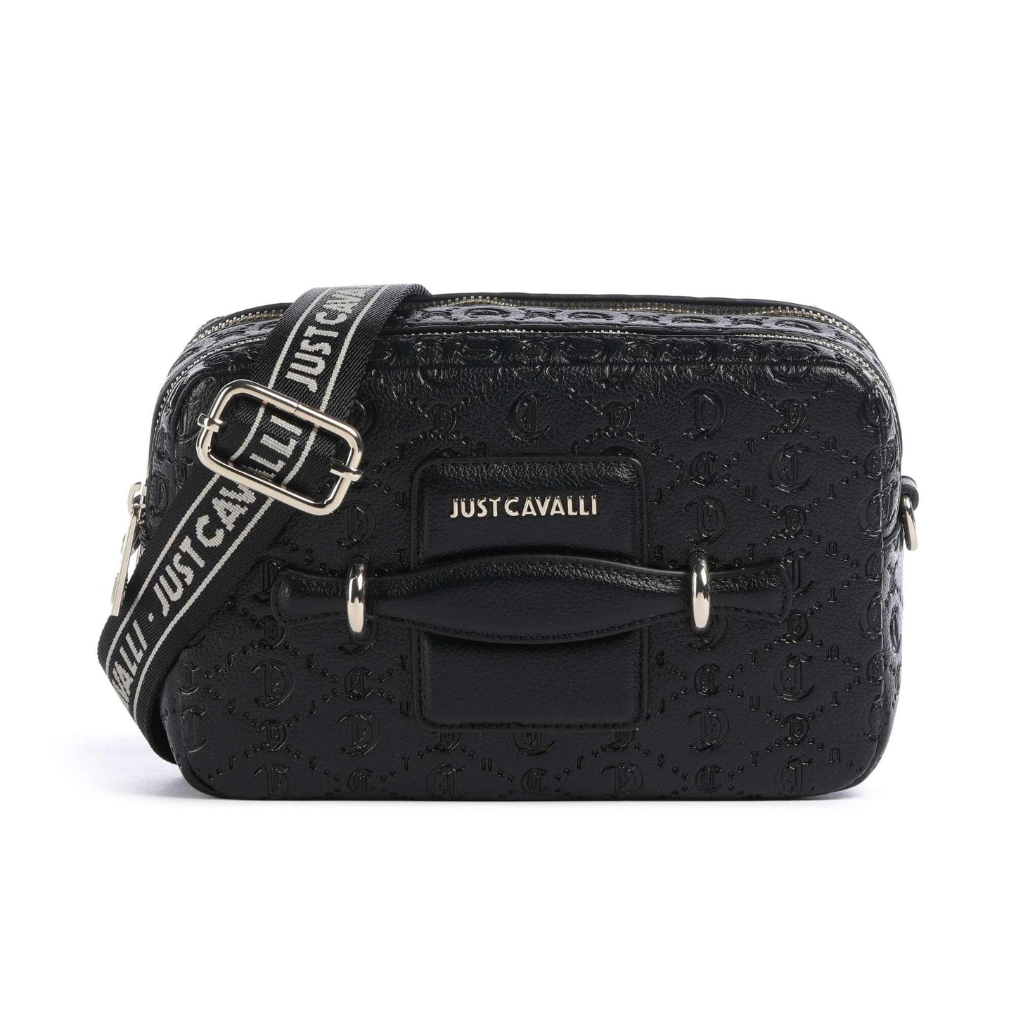 Just Cavalli All Over Gothic Crossbody Bag in Black with Embossed Detailing