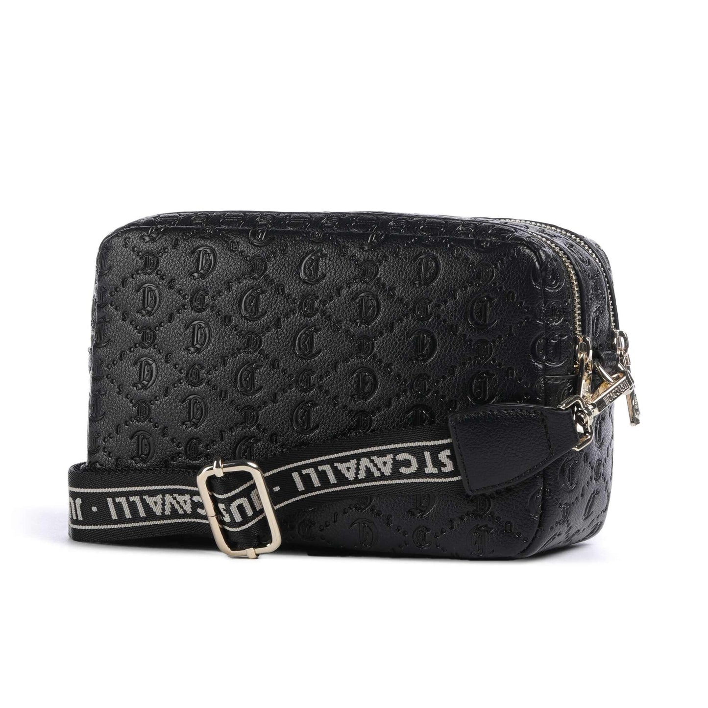 Just Cavalli All Over Gothic Crossbody Bag in Black with Embossed Detailing