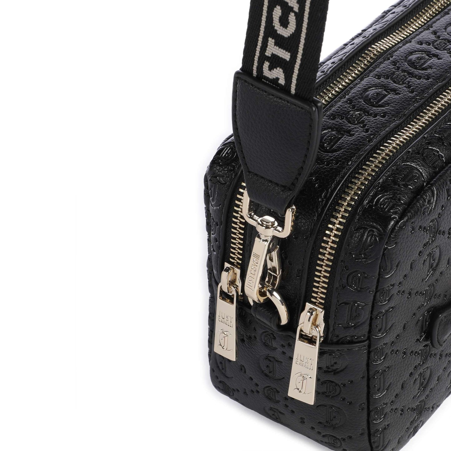 Just Cavalli All Over Gothic Crossbody Bag in Black with Embossed Detailing
