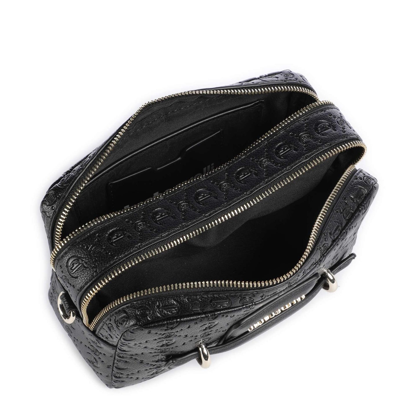 Just Cavalli All Over Gothic Crossbody Bag in Black with Embossed Detailing