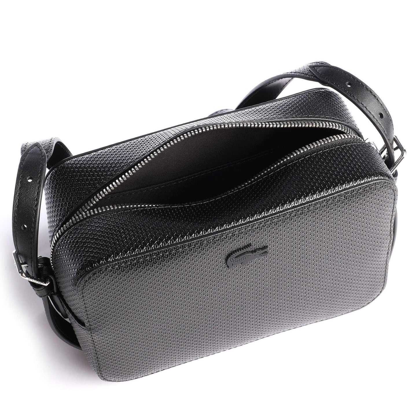Lacoste Chantaco Crossbody Bag in Black Cow Leather with Black Logo
