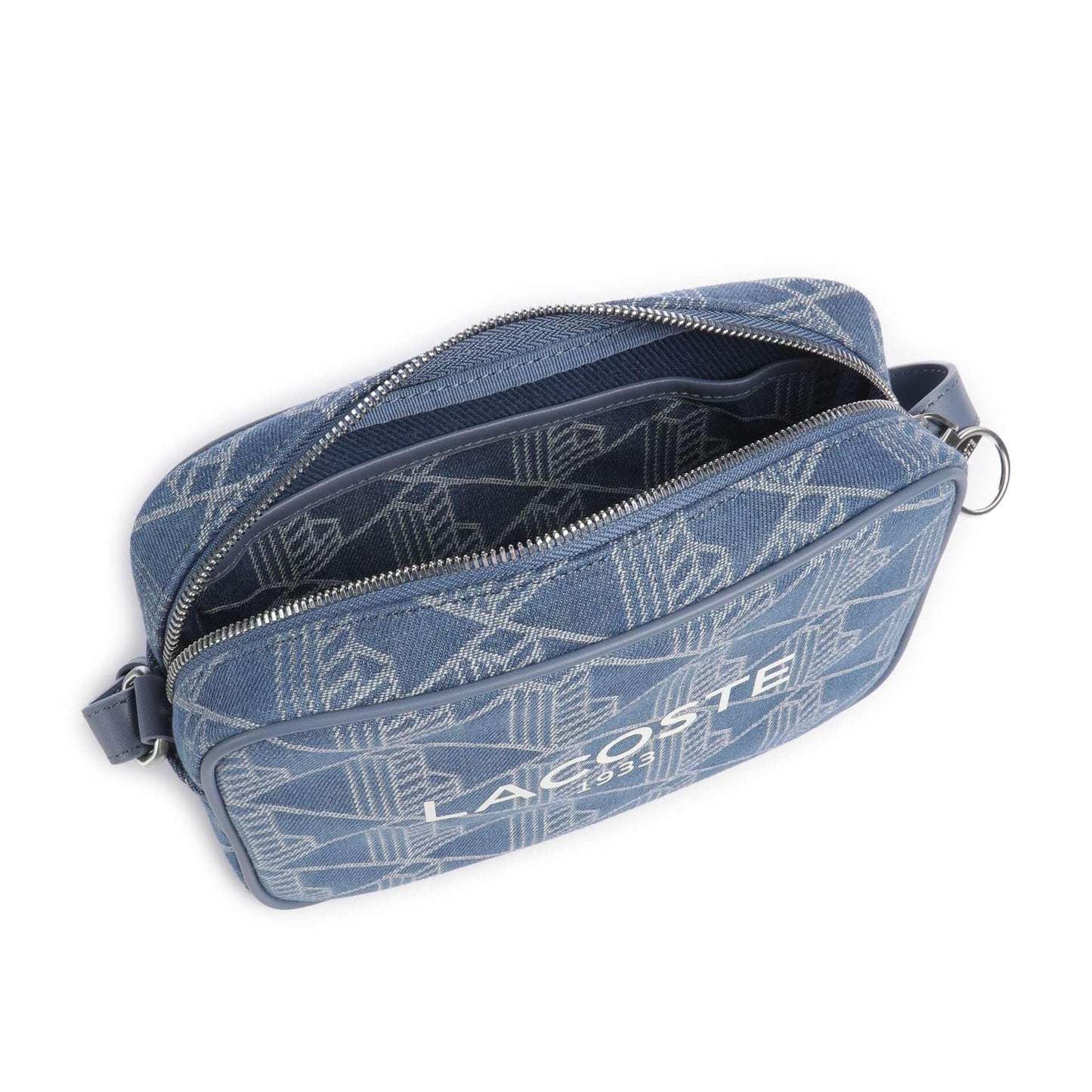 Lacoste Heritage Jacquard Crossbody Bag in Cotton Jeans with Logo