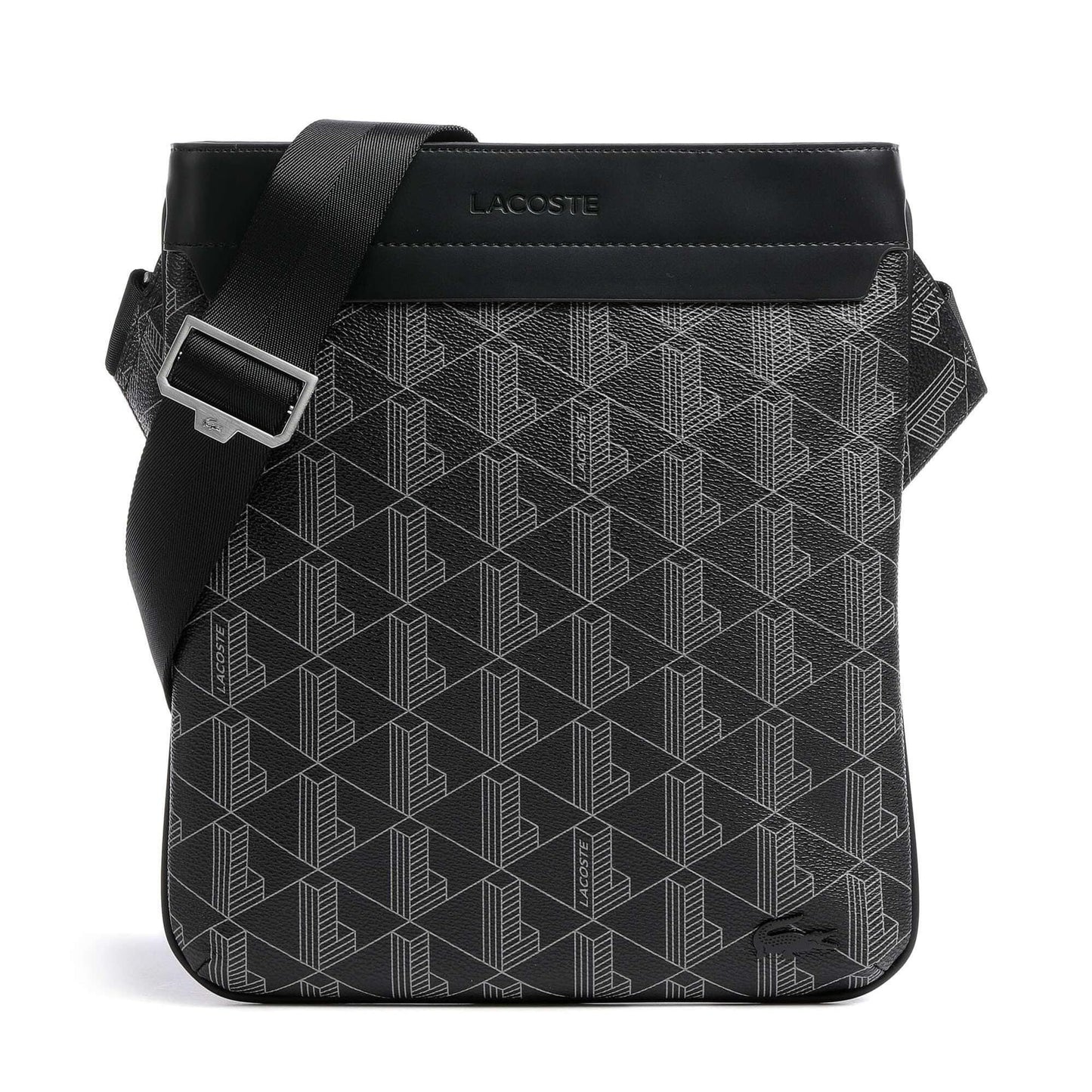 Lacoste The Blend Crossbody Bag in Black with Embossed Pattern
