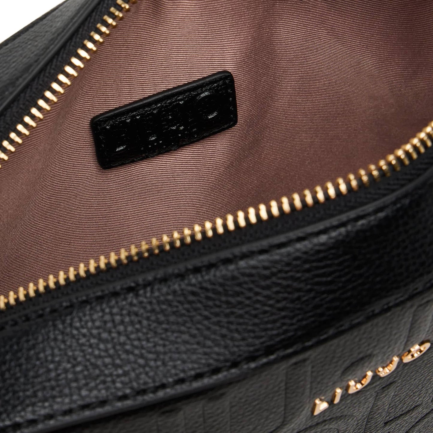 Liu Jo Black Logo-Textured Bag with Gold Lettering and Adjustable Strap