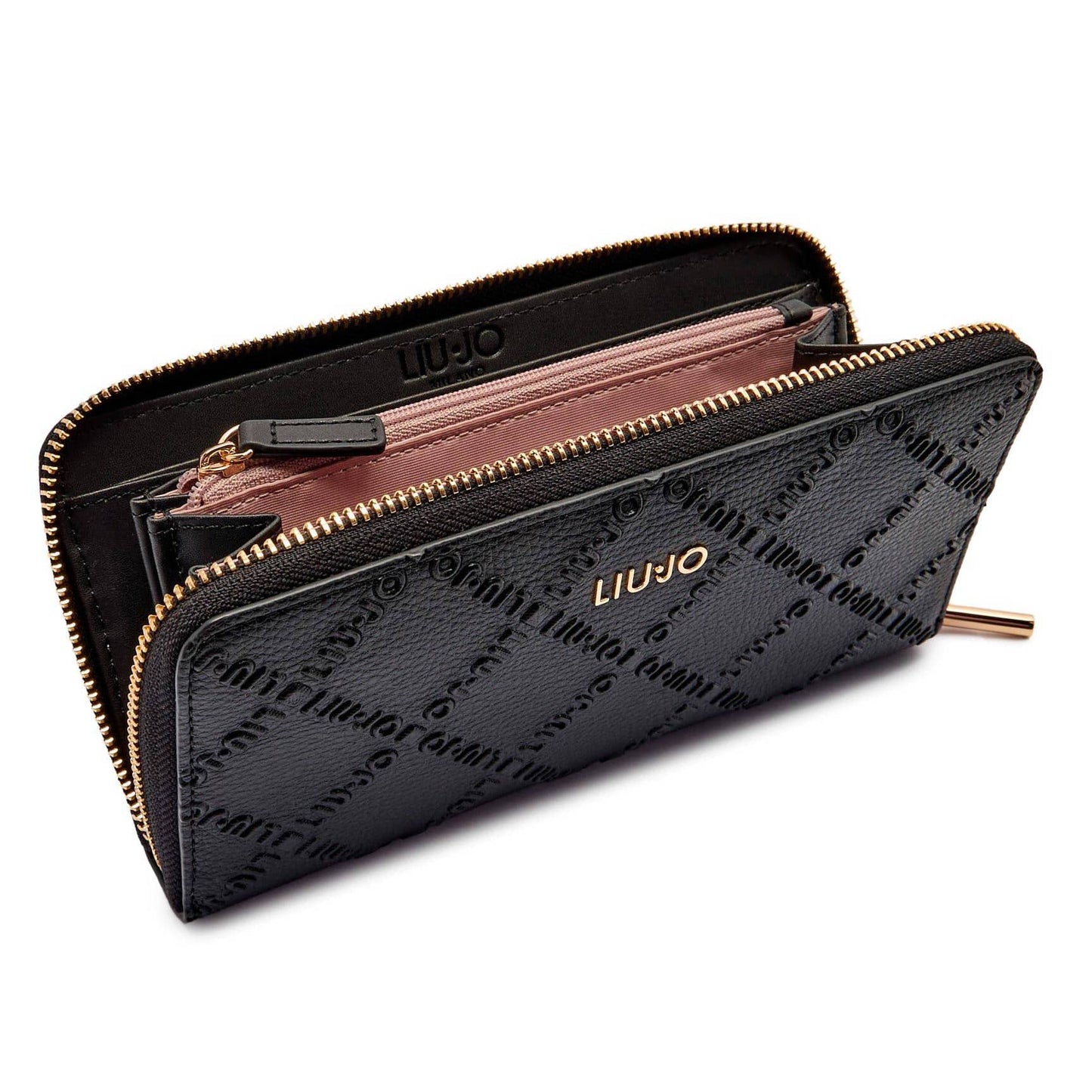 Liu Jo Black Diamond-Textured Wallet with Gold Hardware