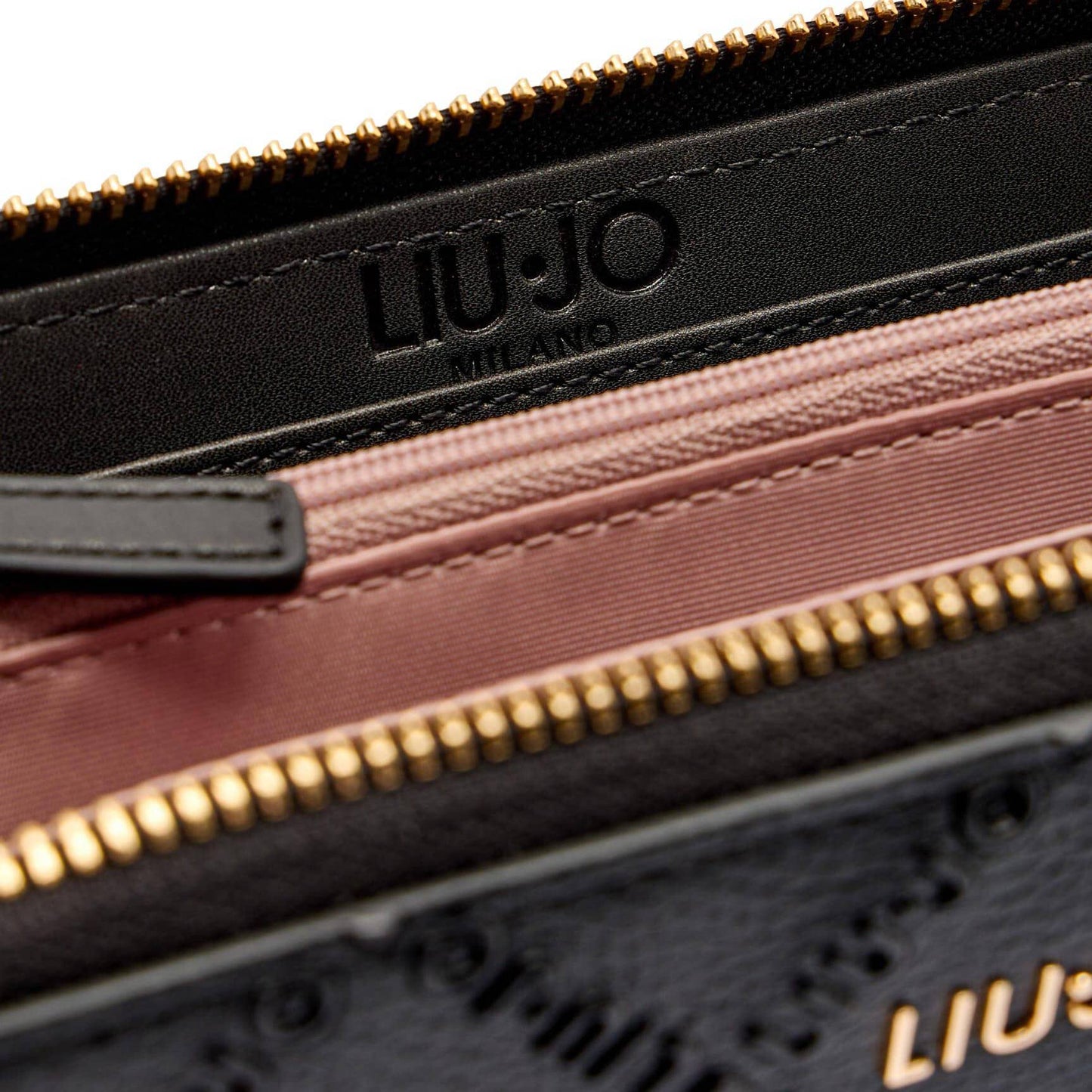 Liu Jo Black Diamond-Textured Wallet with Gold Hardware