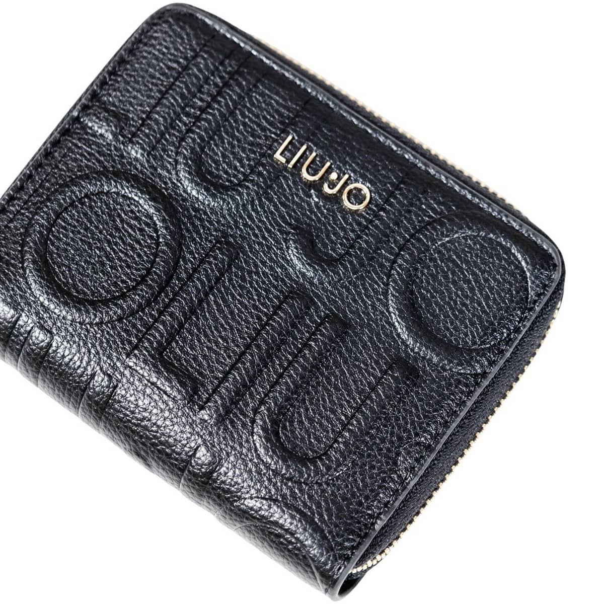 Liu Jo Black Textured Zip Wallet with Logo Detailing