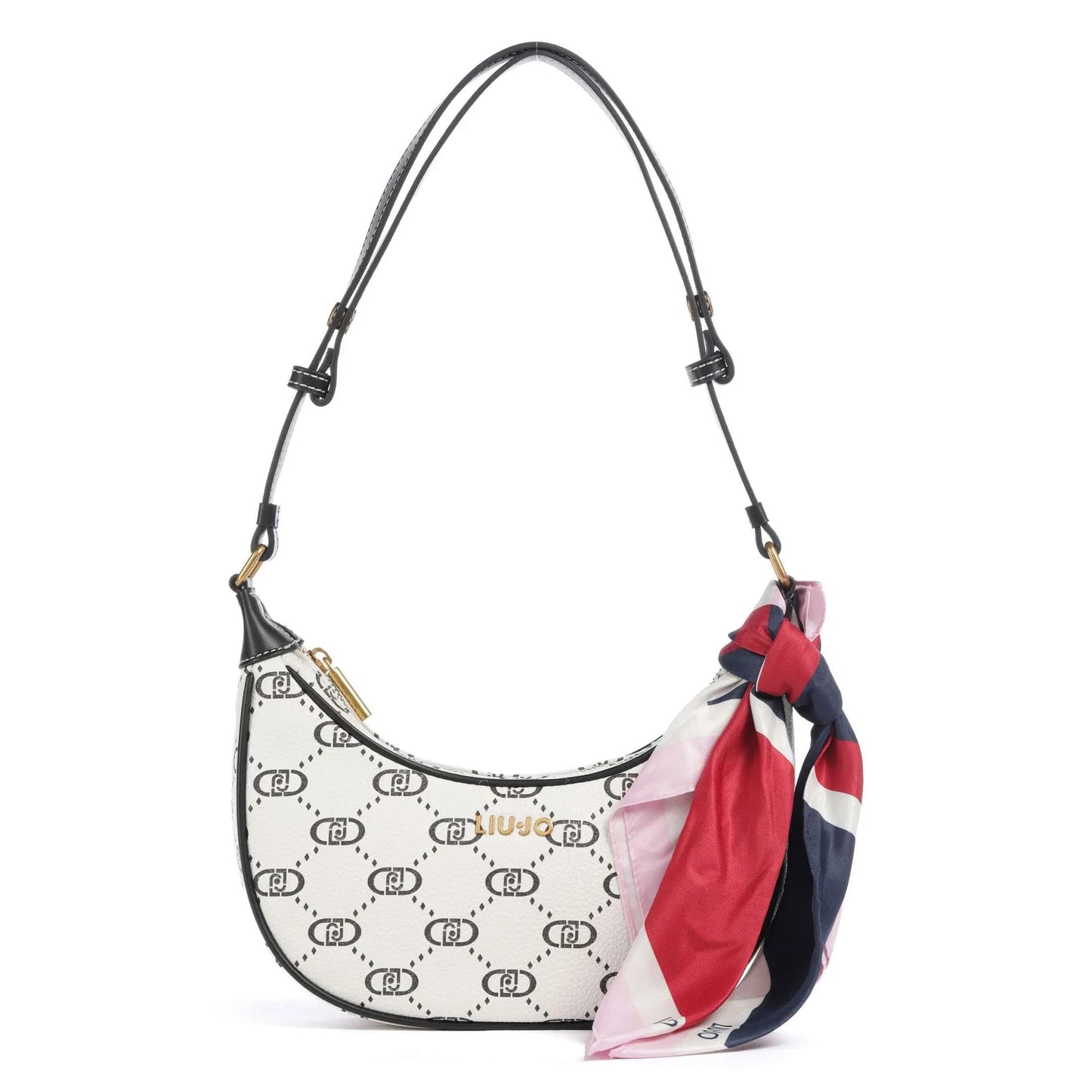 Liu Jo Selda Shoulder Bag in White Monogram with Decorative Scarf