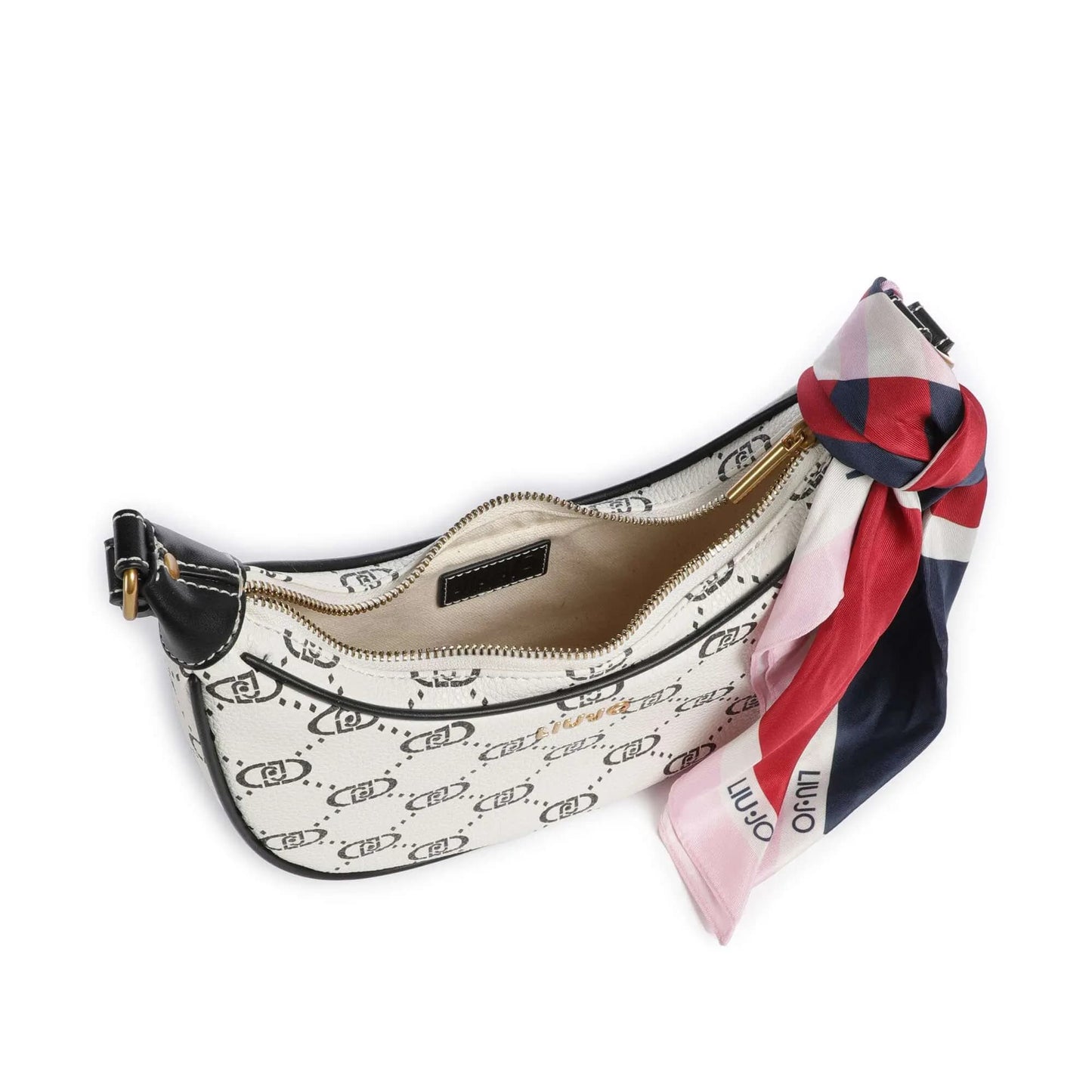 Liu Jo Selda Shoulder Bag in White Monogram with Decorative Scarf
